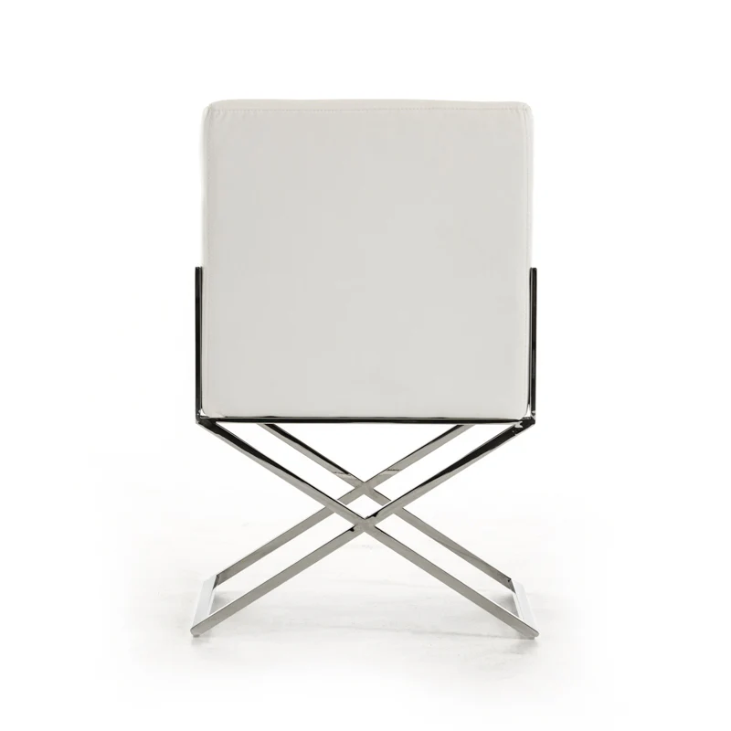 24' White Leatherette And Stainless Steel Dining Chair By Homeroots - Image 4