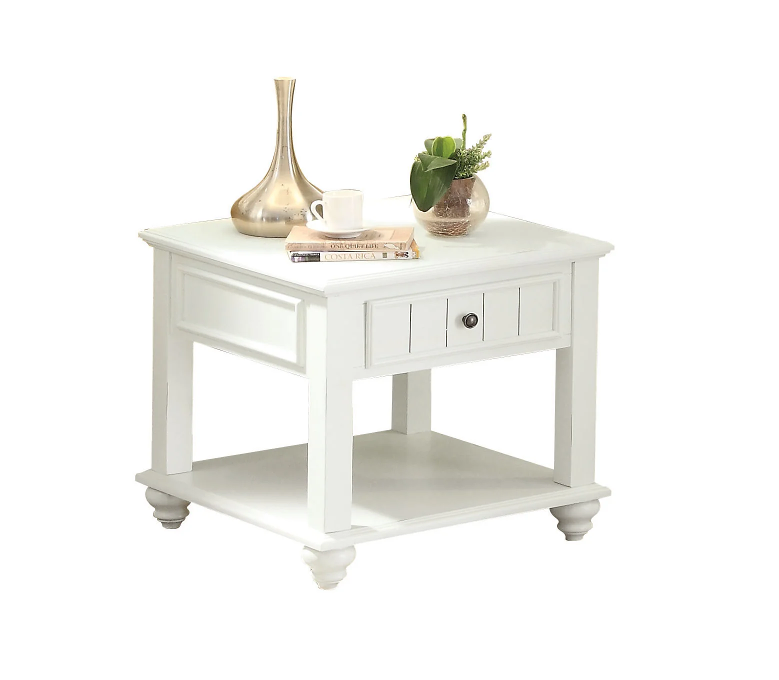 24" White Washed Square End Table With Drawer And Shelf By Homeroots - Image 2