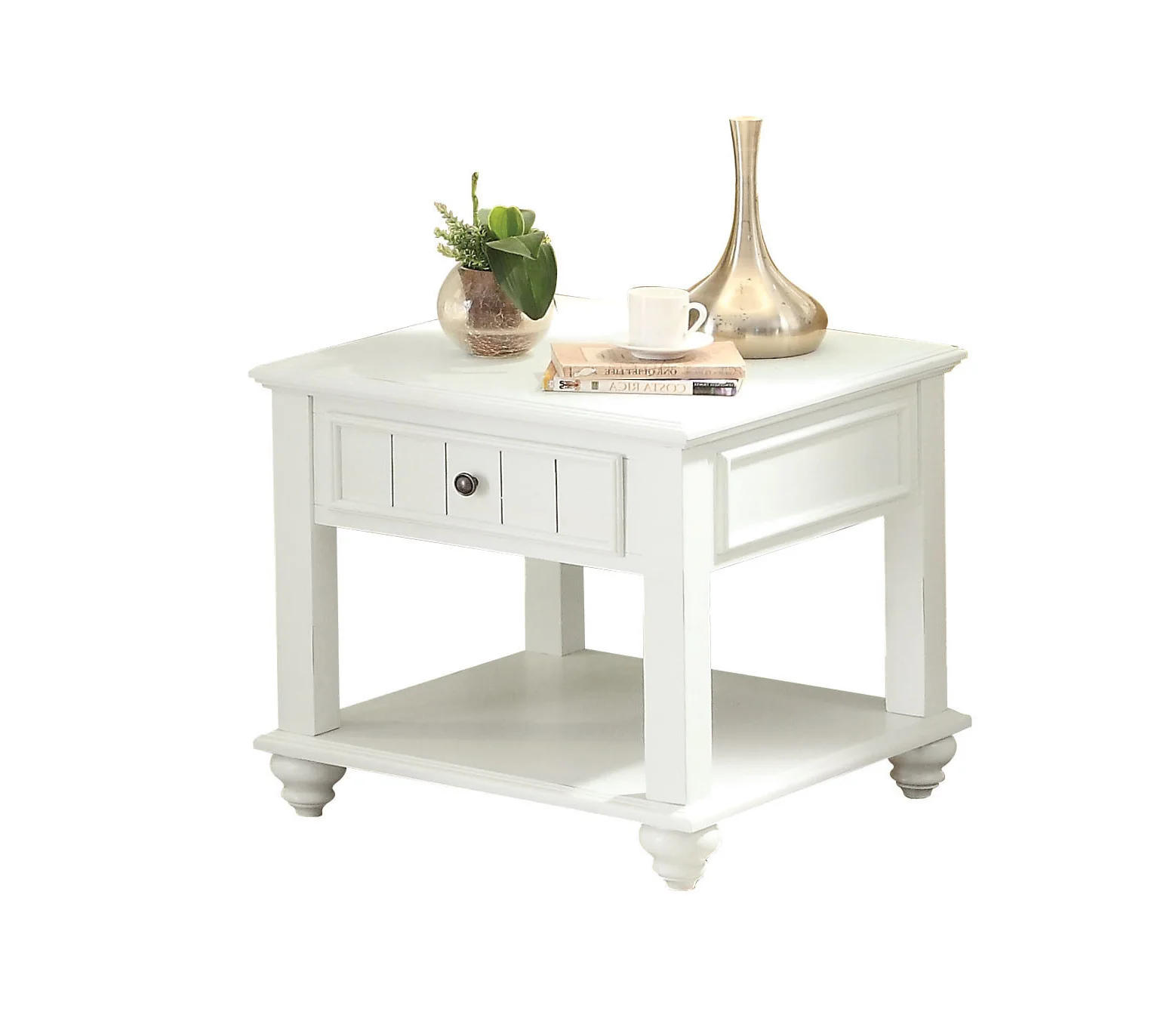 24" White Washed Square End Table With Drawer And Shelf By Homeroots - Image 3