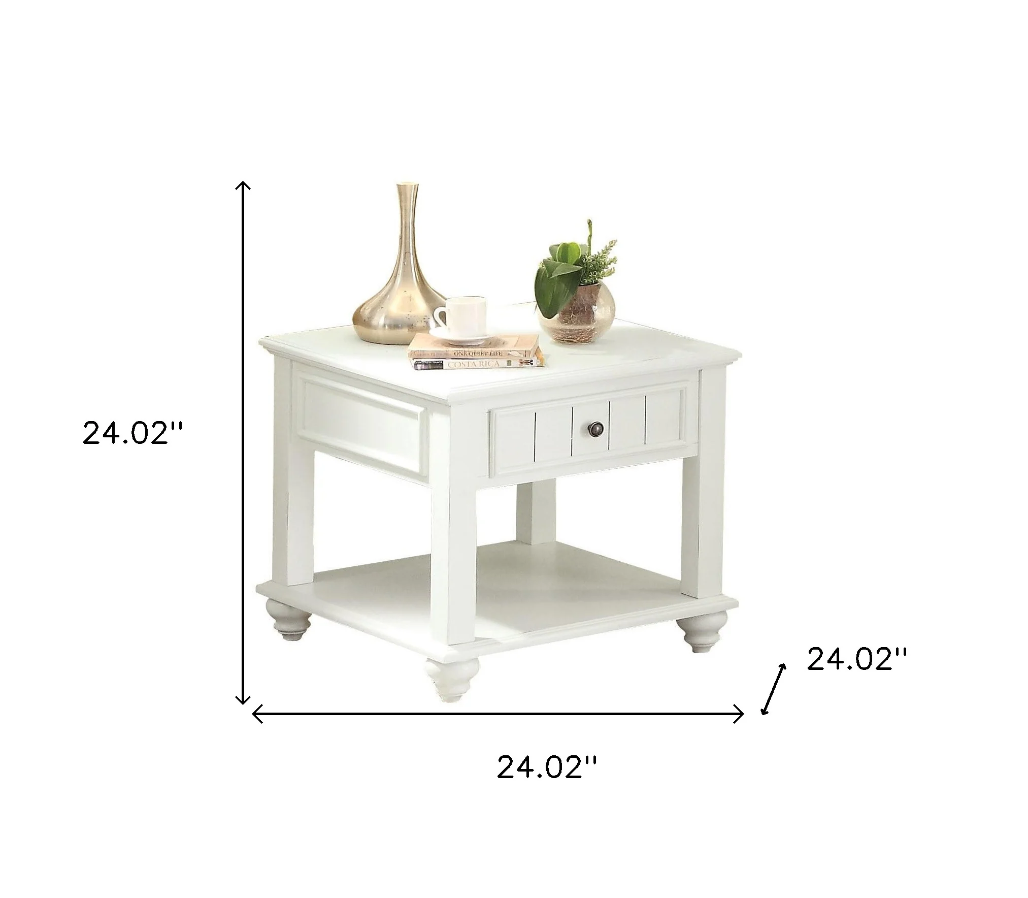 24" White Washed Square End Table With Drawer And Shelf By Homeroots - Image 7