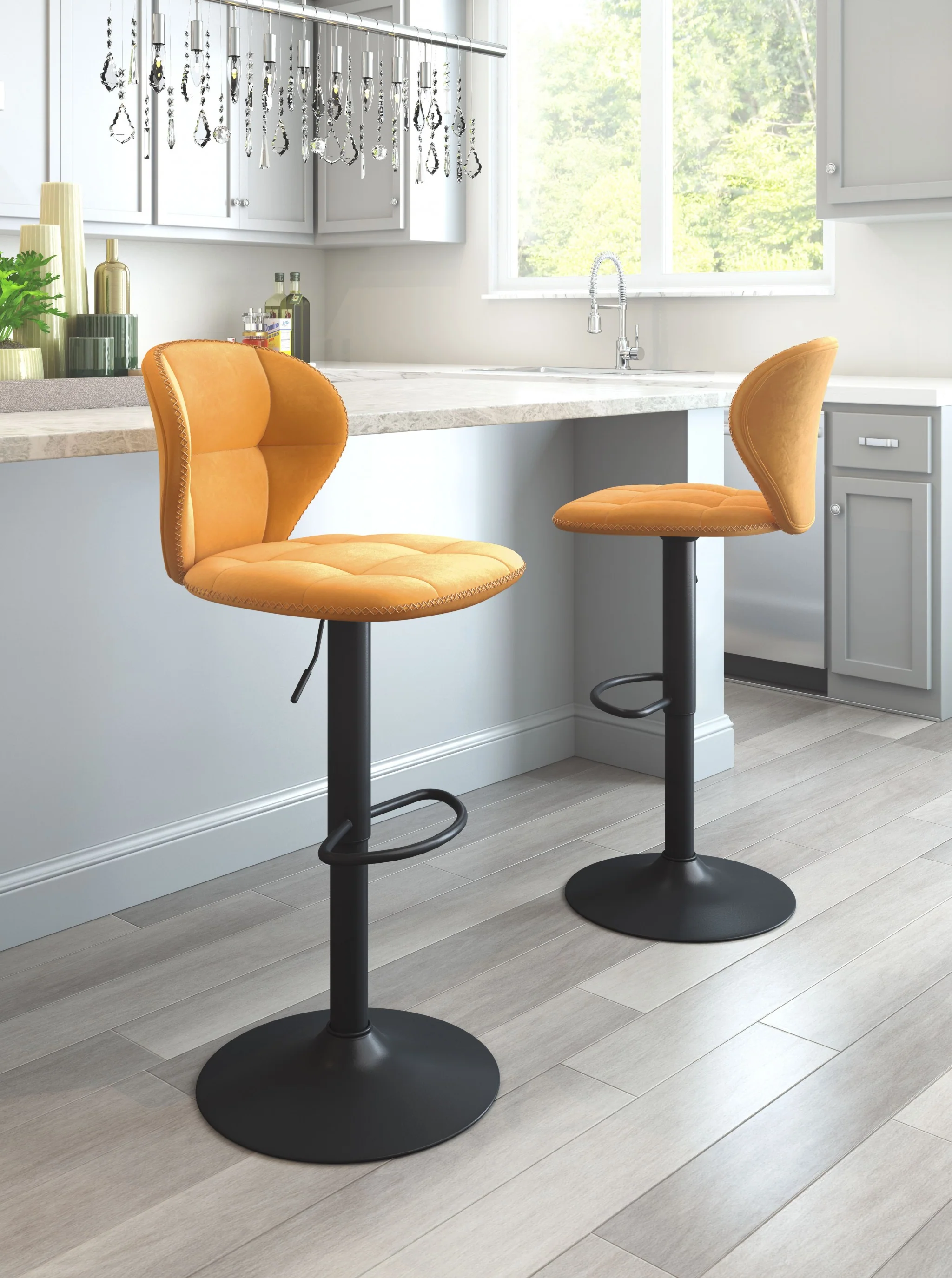 24" Yellow and Black Steel Swivel Low Back Counter Height Bar Chair with Footrest By Homeroots - Image 8