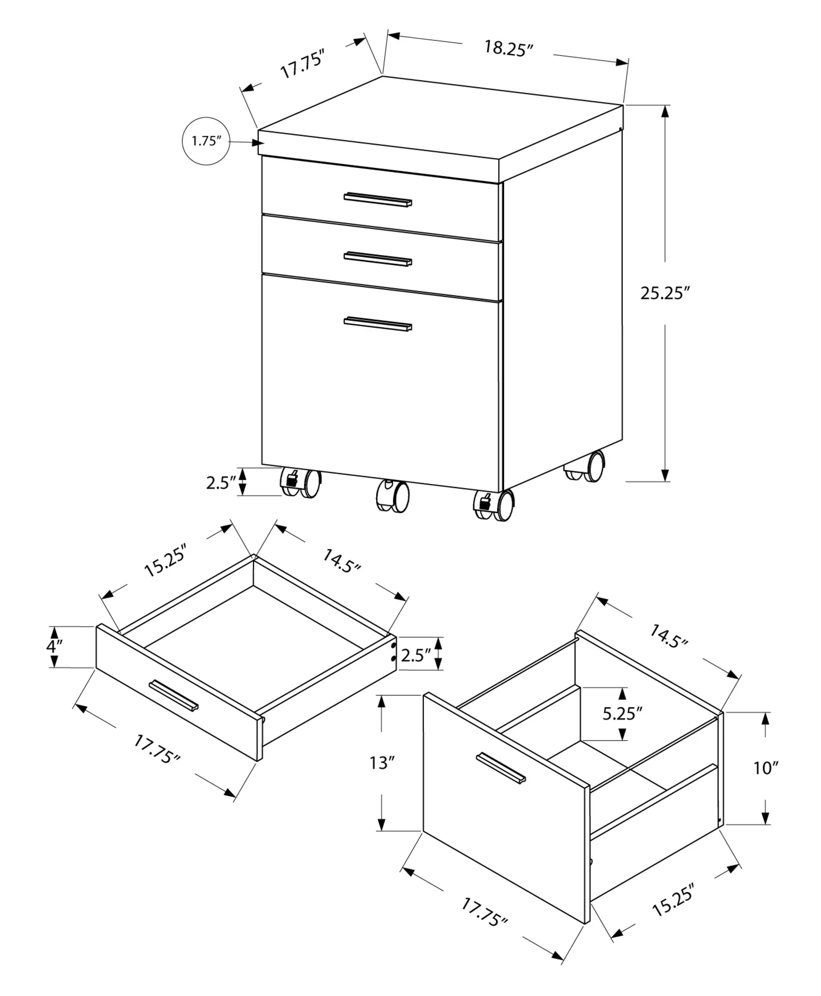 25.25" Particle Board and MDF Filing Cabinet with 3 Drawers By Homeroots - Image 17
