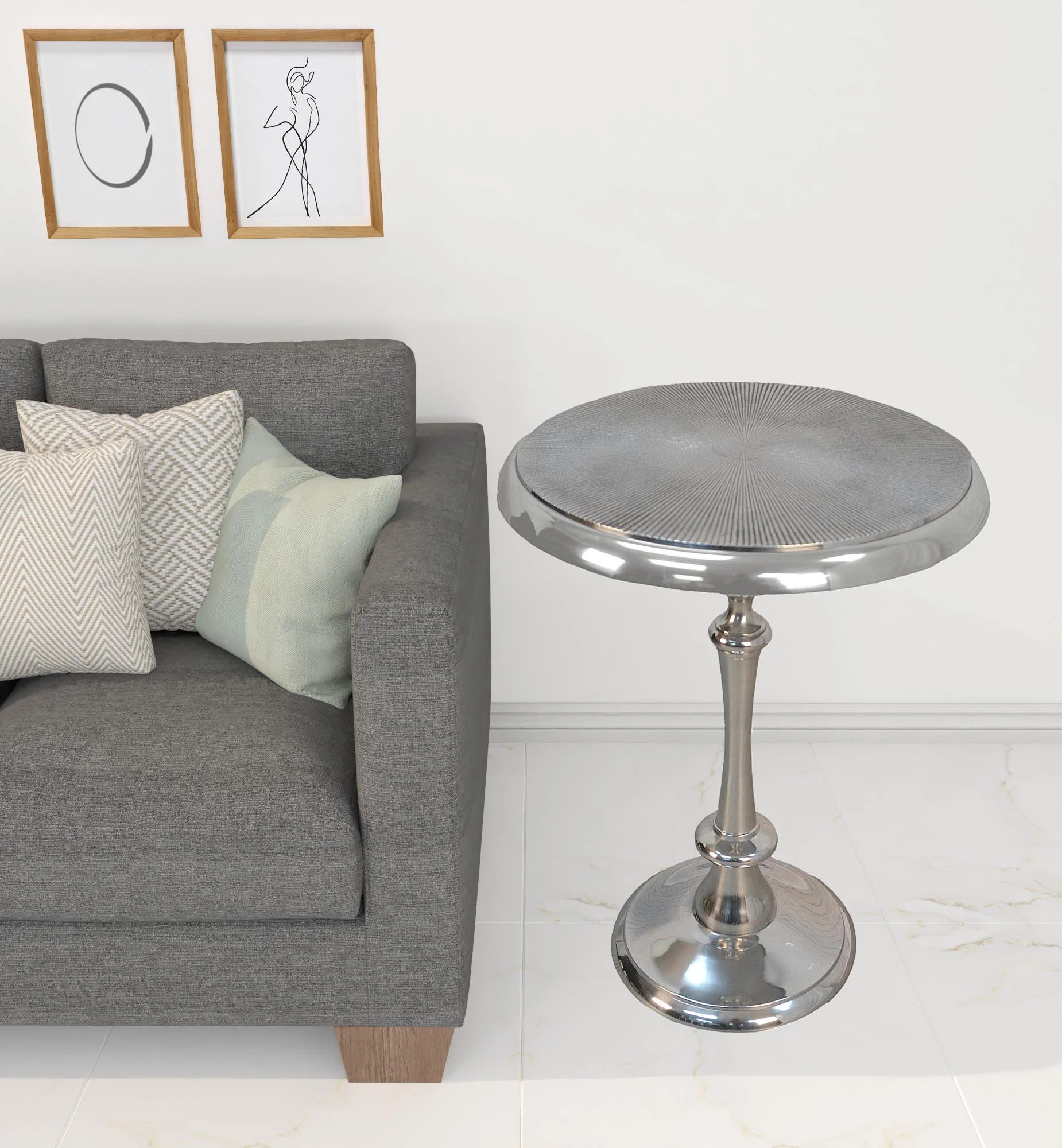 25" Aluminum Metal Textured Round Top End Table By Homeroots - Image 2
