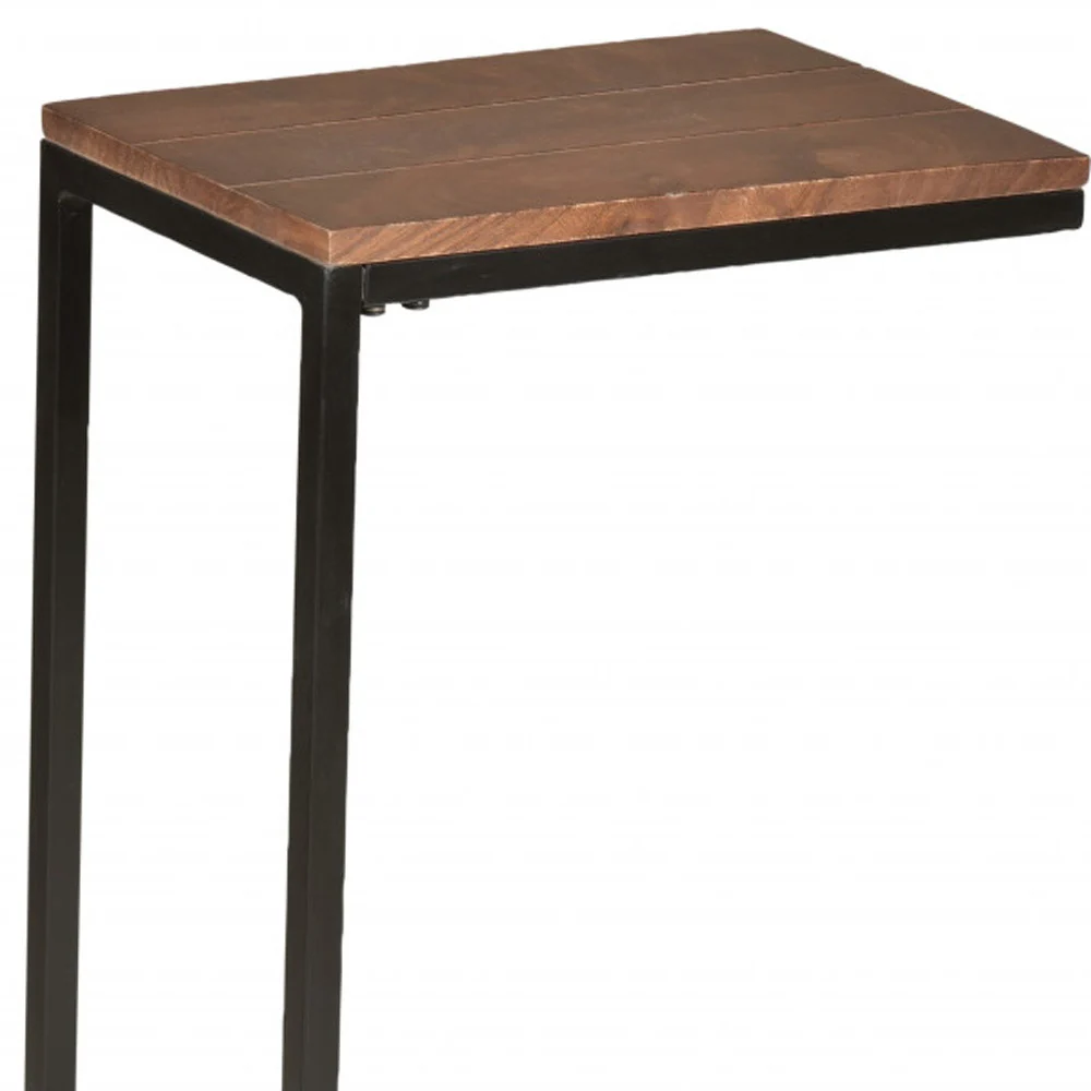 25" Black And Chestnut Solid Wood Rectangular End Table By Homeroots - Image 4