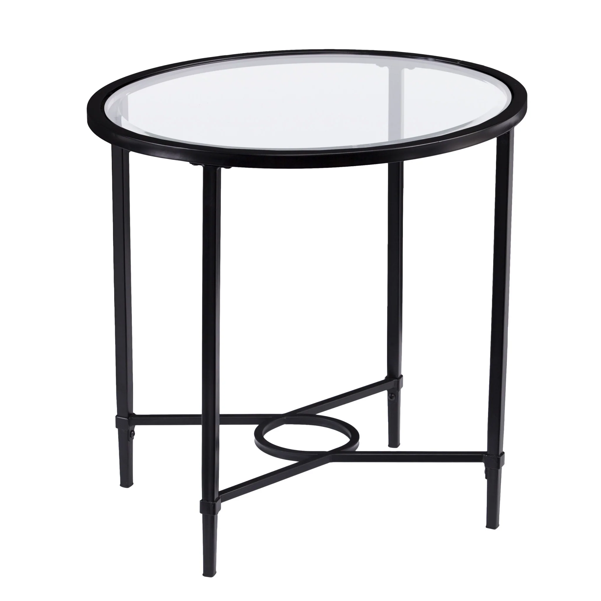 25" Black Glass And Iron Oval End Table By Homeroots - Image 3