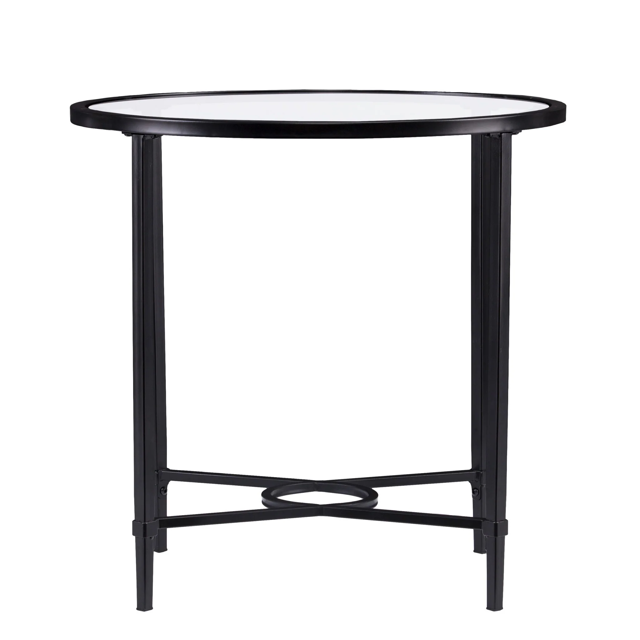 25" Black Glass And Iron Oval End Table By Homeroots - Image 6