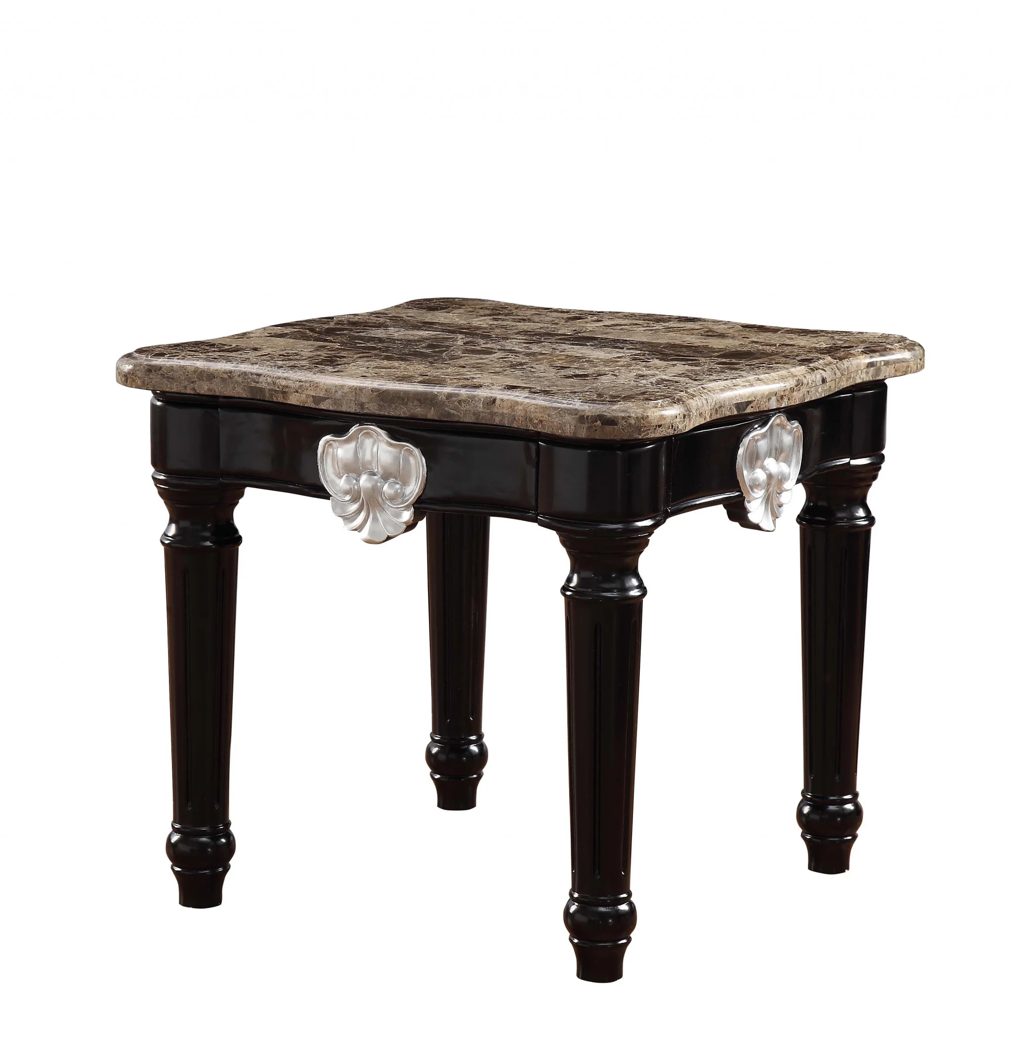 25" Black Manufactured Wood and Marble Square End Table By Homeroots - Image 2