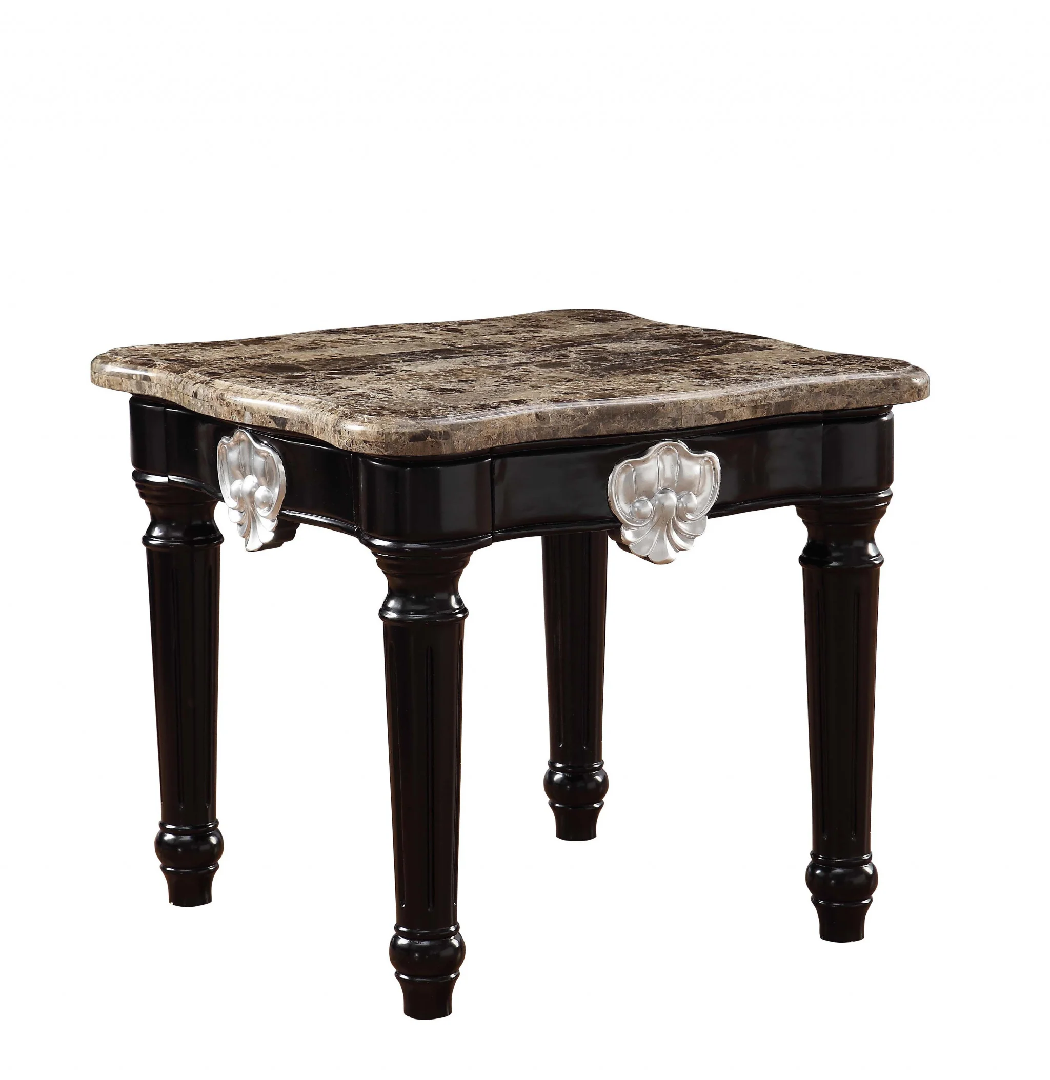 25" Black Manufactured Wood and Marble Square End Table By Homeroots - Image 3