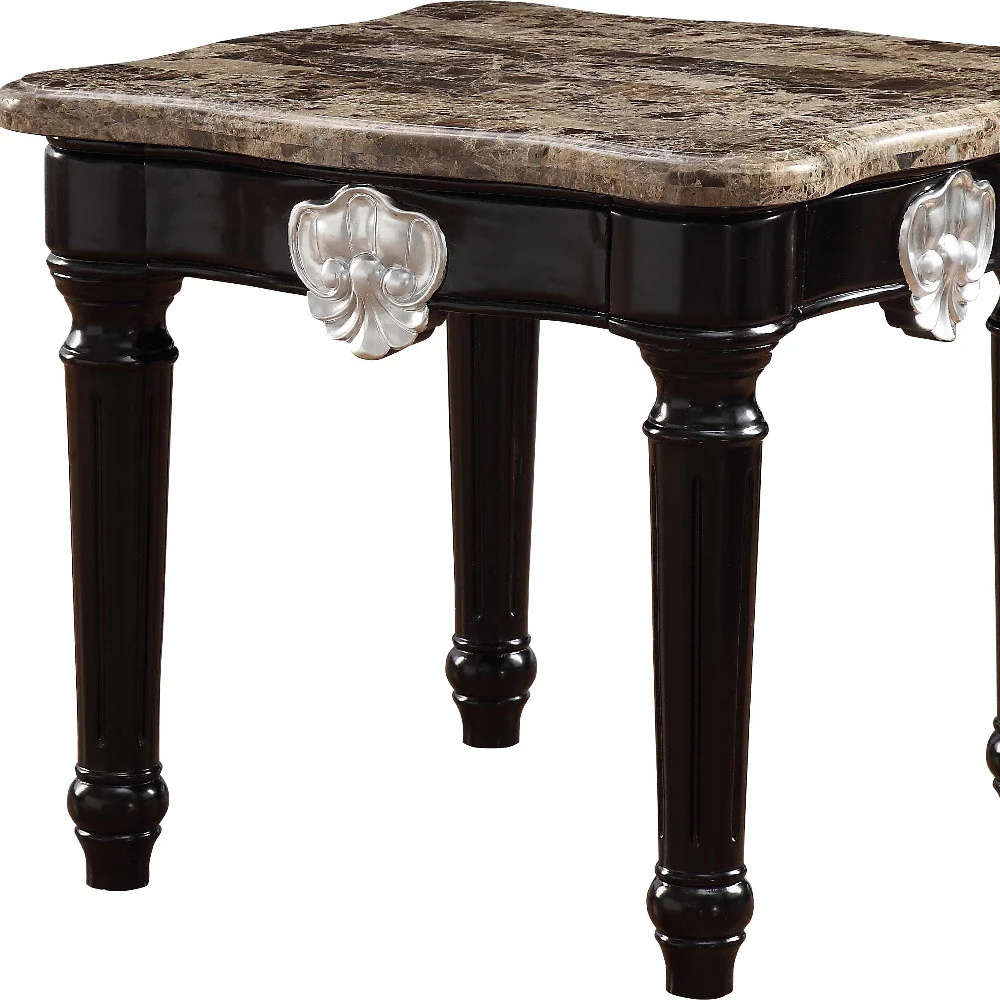 25" Black Manufactured Wood and Marble Square End Table By Homeroots - Image 4