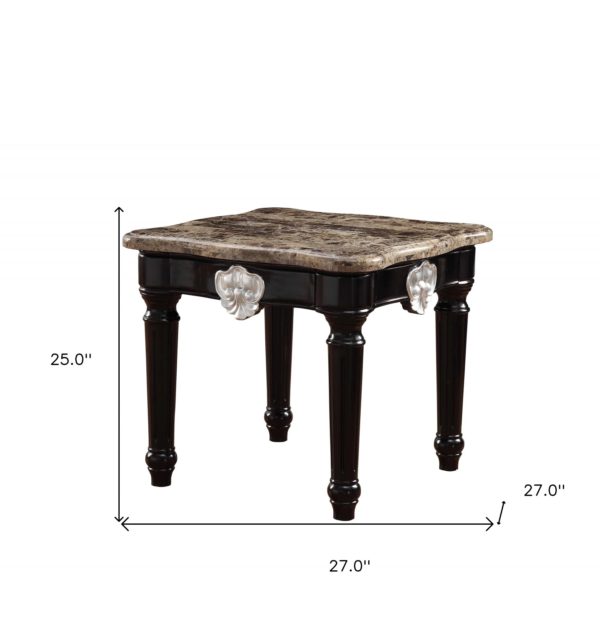 25" Black Manufactured Wood and Marble Square End Table By Homeroots - Image 6