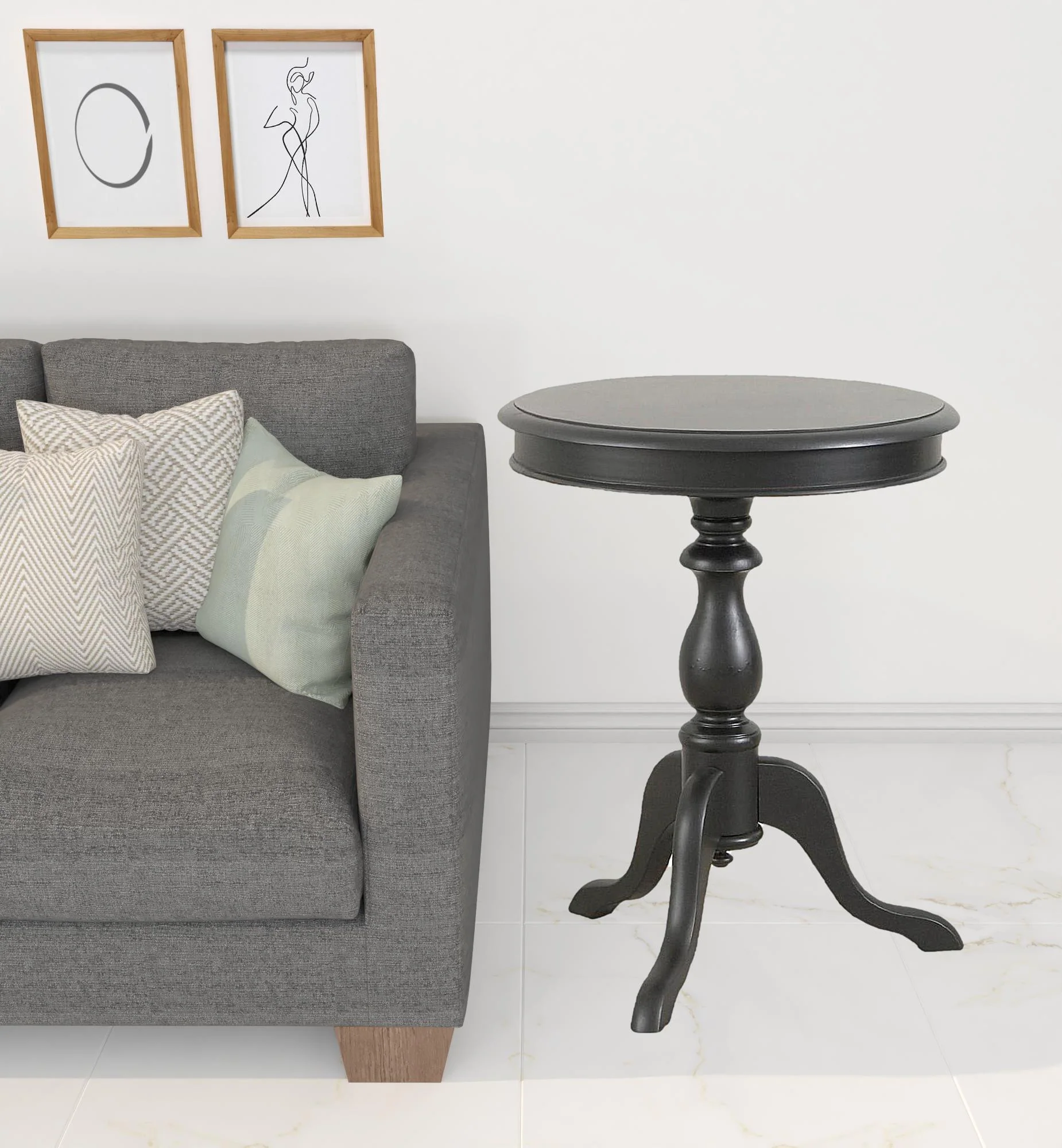 25" Black Manufactured Wood Round End Table By Homeroots - Image 2