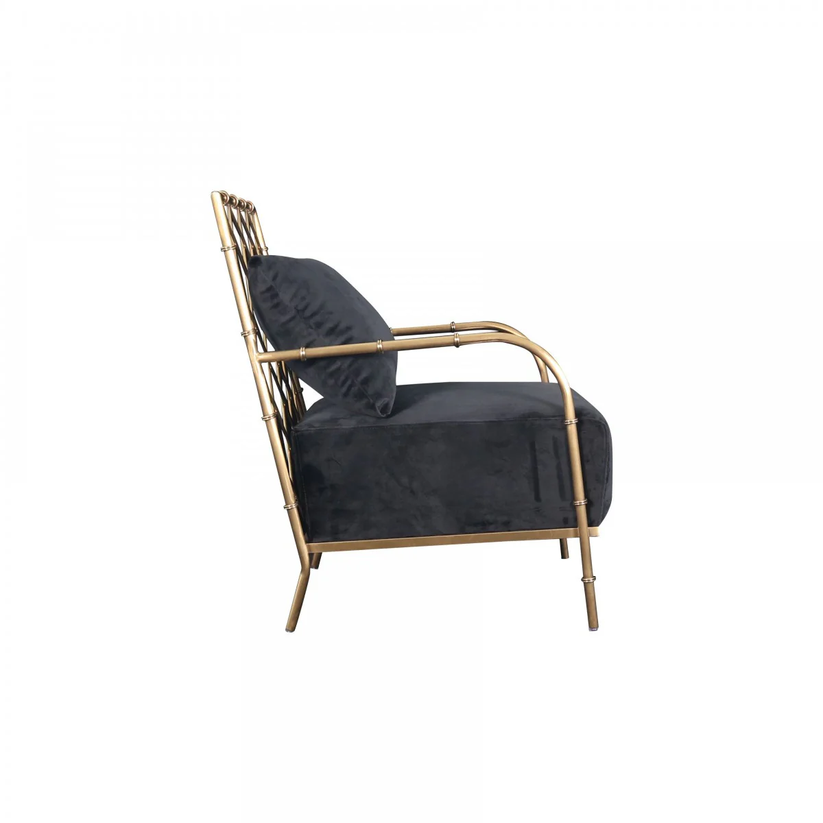 25" Black Velvet And Gold Solid Color Arm Chair By Homeroots - Image 3