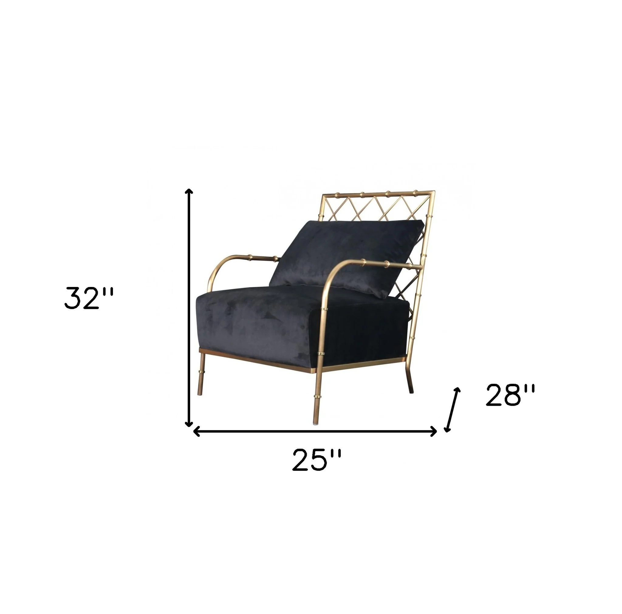 25" Black Velvet And Gold Solid Color Arm Chair By Homeroots - Image 6