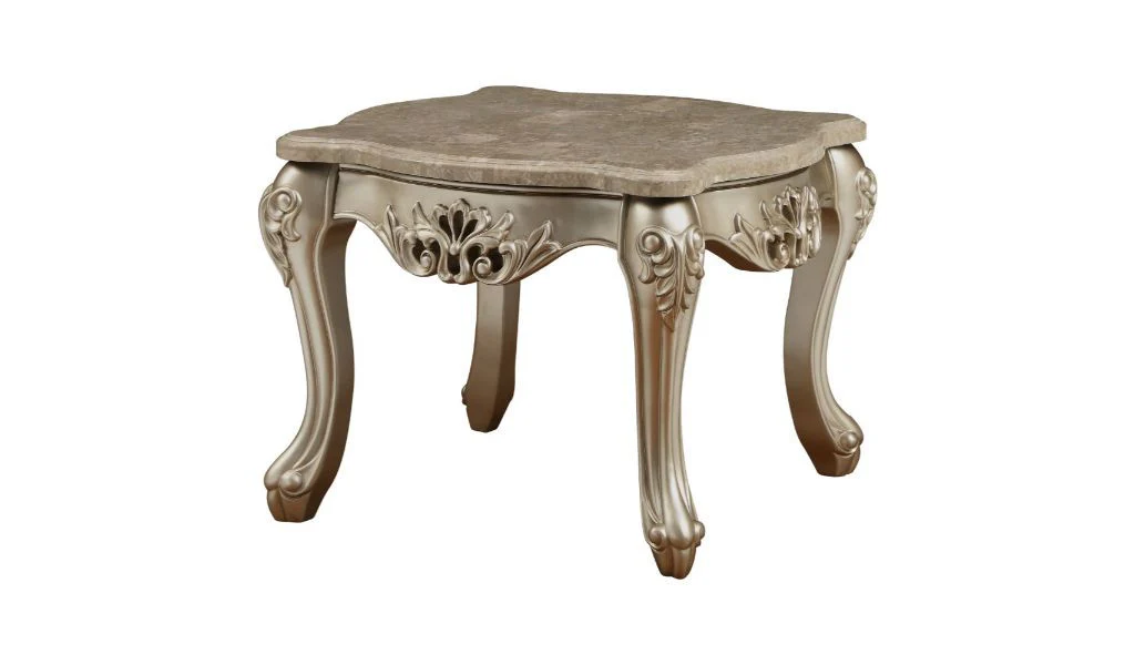 25" Champagne And Marble Marble And Solid Wood Square End Table By Homeroots - Image 2