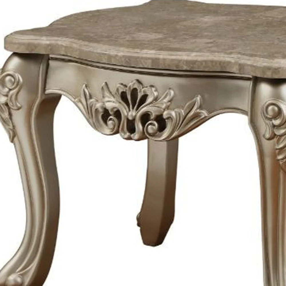 25" Champagne And Marble Marble And Solid Wood Square End Table By Homeroots - Image 3