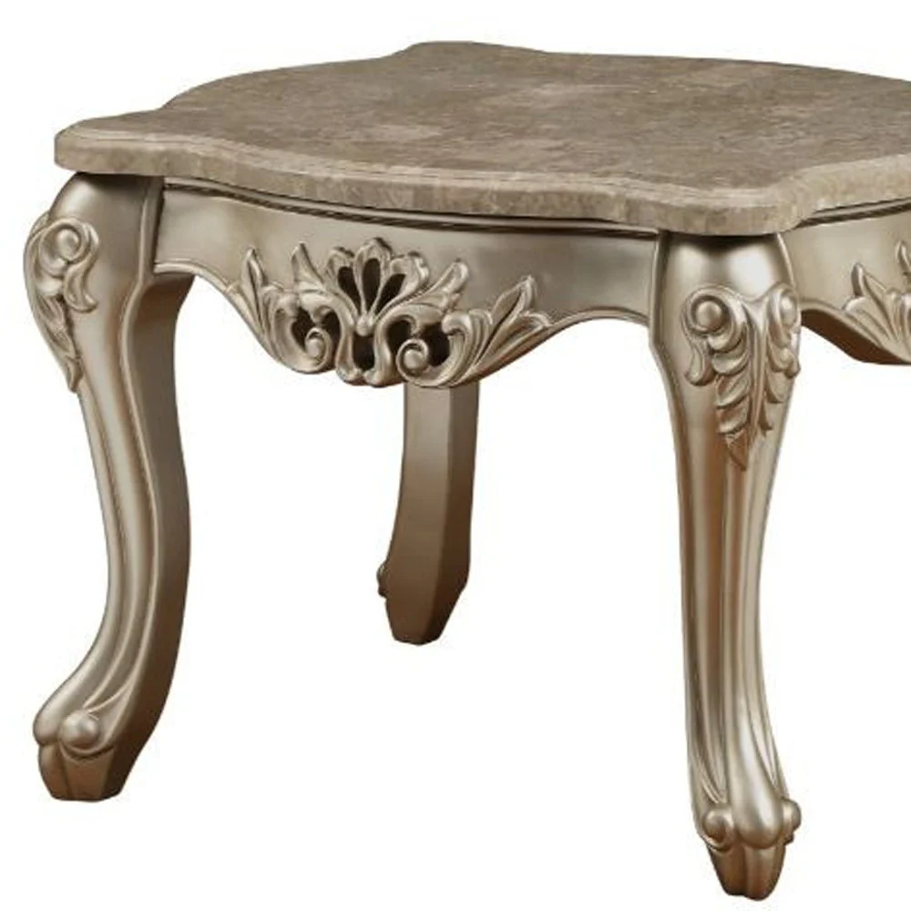25" Champagne And Marble Marble And Solid Wood Square End Table By Homeroots - Image 4
