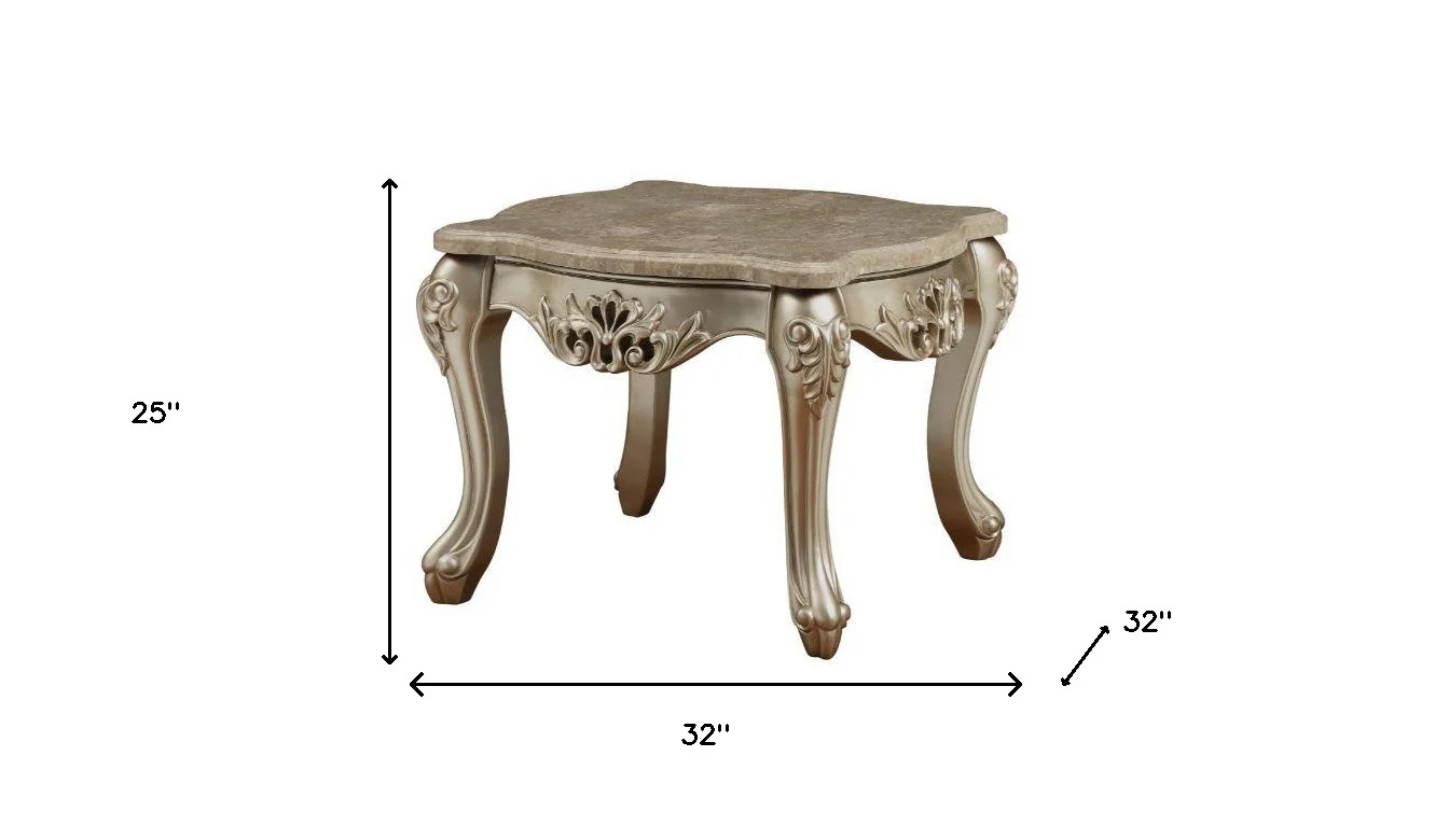 25" Champagne And Marble Marble And Solid Wood Square End Table By Homeroots - Image 5