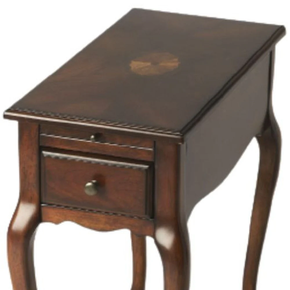 25" Cherry Brown Solid And Manufactured Wood Rectangular End Table With Drawer By Homeroots - Image 4