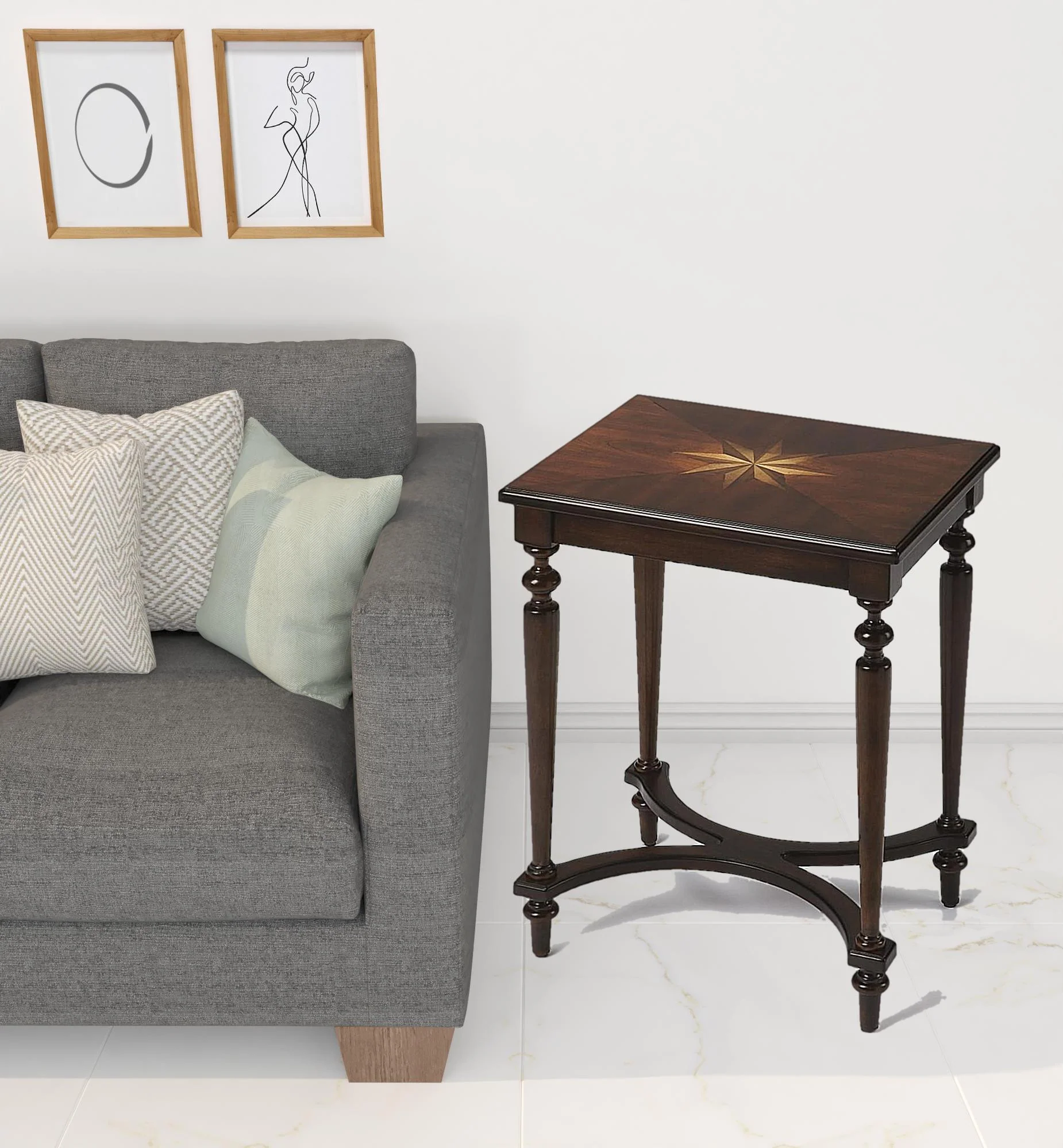 25" Cherry Brown Starburst Inlay End Table By Homeroots - Image 2