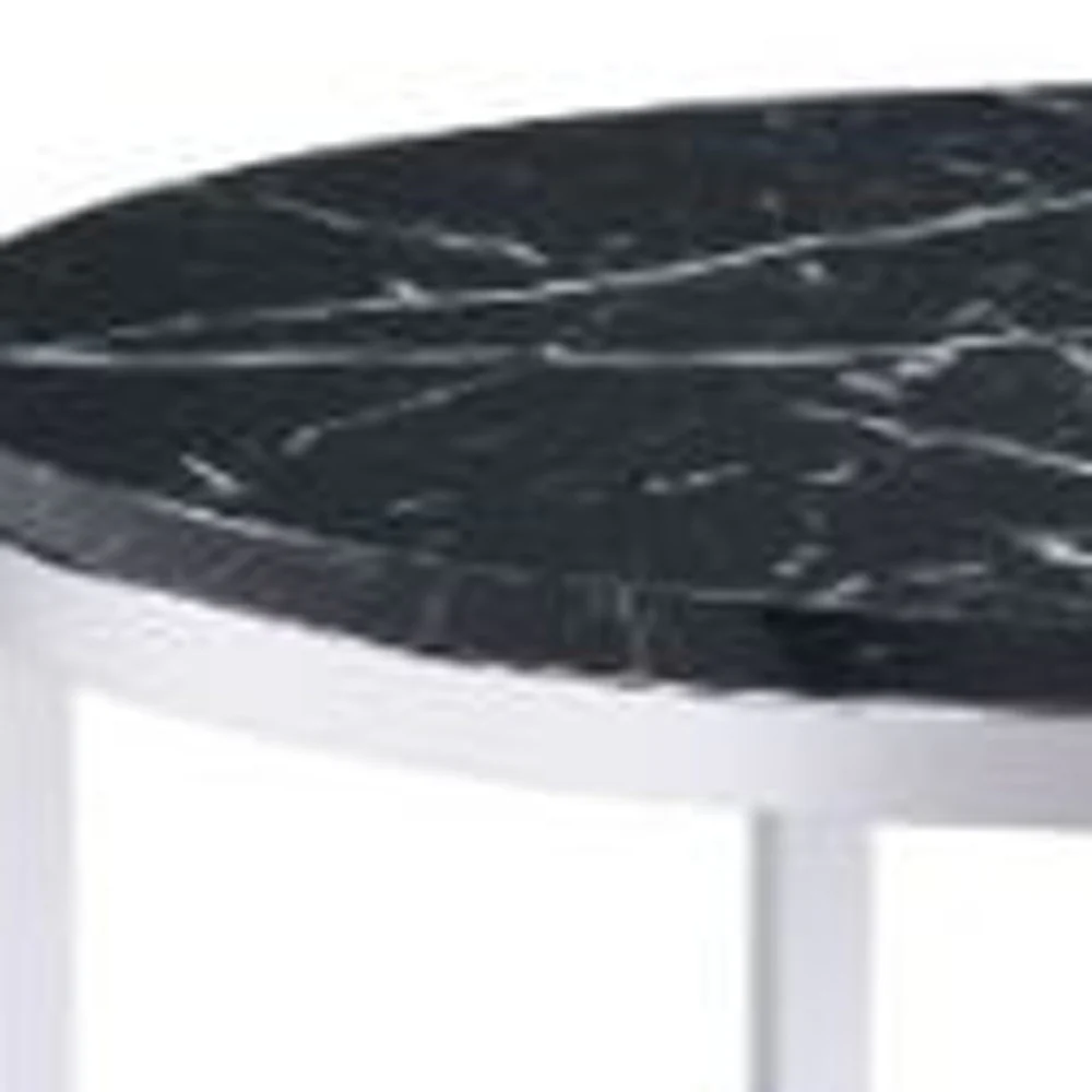 25" Chrome And Black Faux Marble And Metal Round End Table With Shelf By Homeroots - Image 3