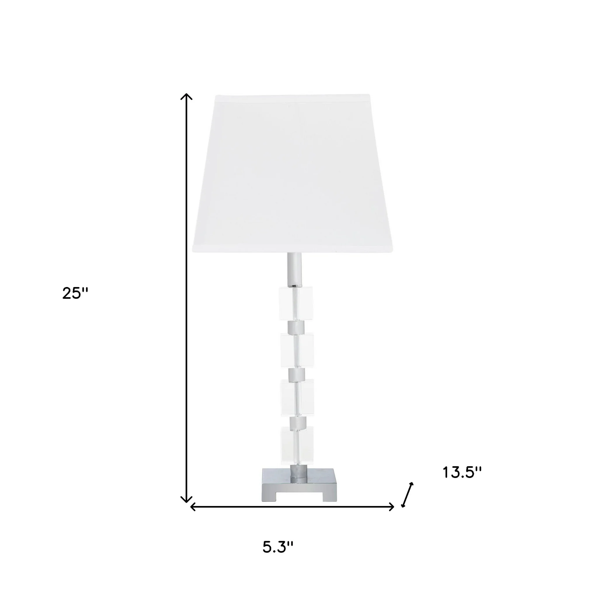 25" Crystal Geo Cubed Table Lamp With White Sharp Corner Square Tapered Shade By Homeroots - Image 5