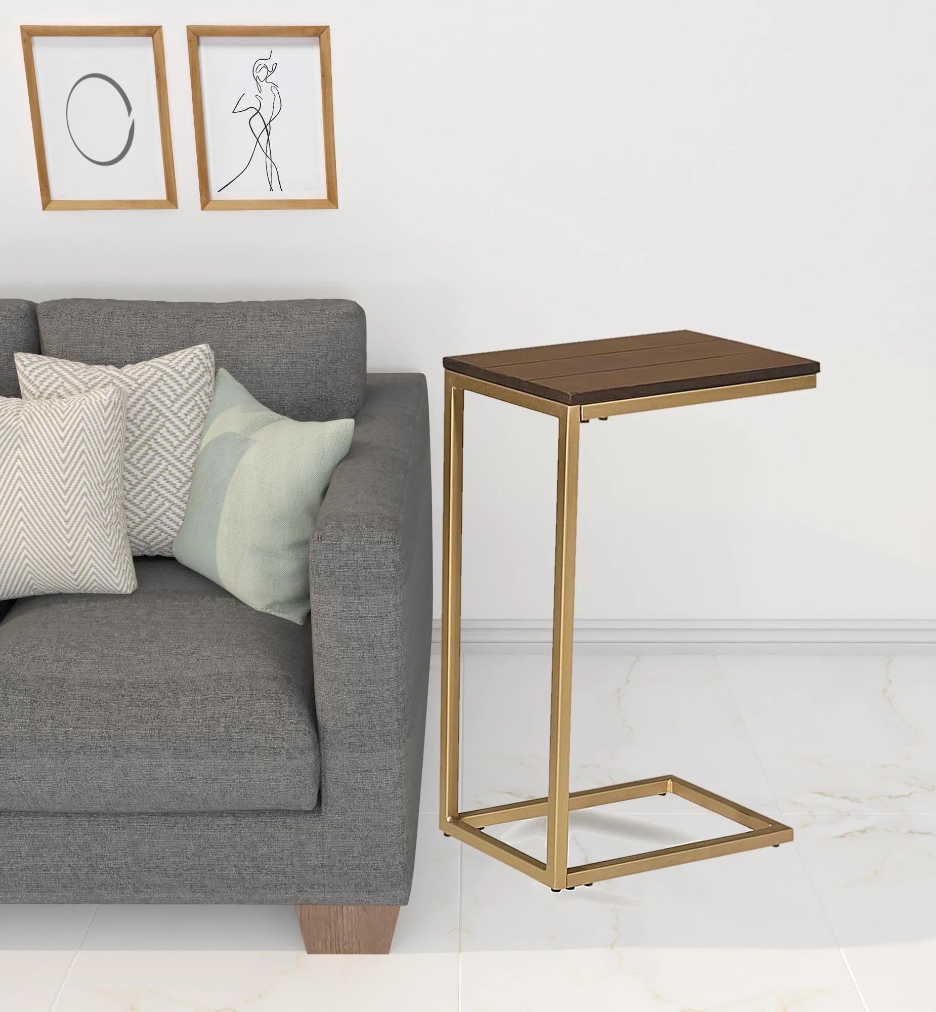 25" Gold And Elm Solid Wood Rectangular End Table By Homeroots - Image 2