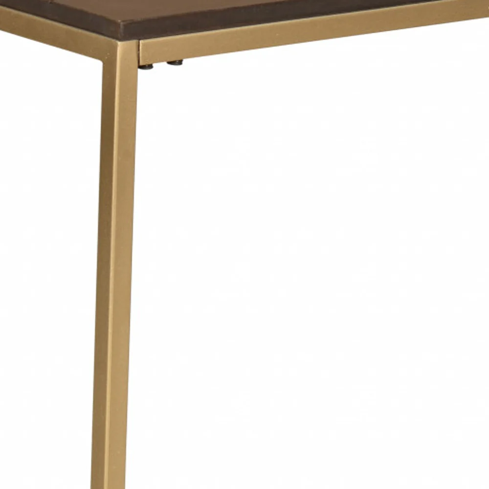 25" Gold And Elm Solid Wood Rectangular End Table By Homeroots - Image 3