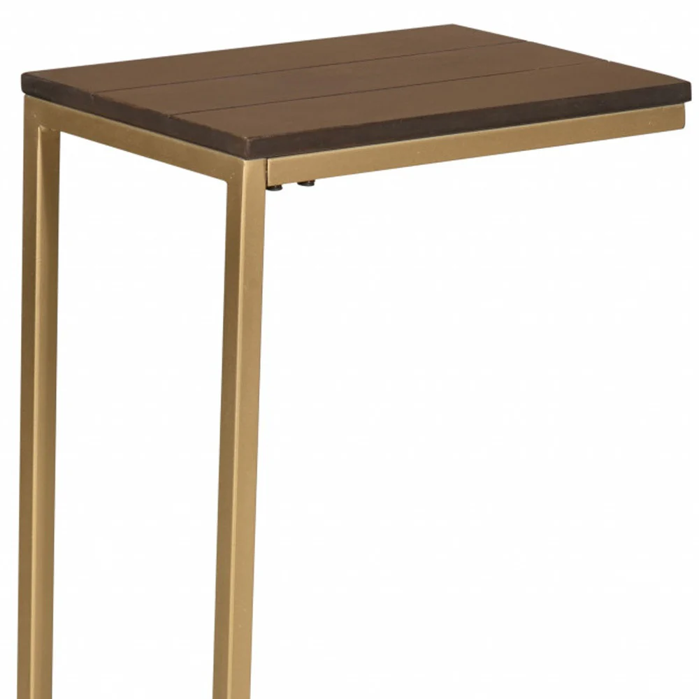 25" Gold And Elm Solid Wood Rectangular End Table By Homeroots - Image 4