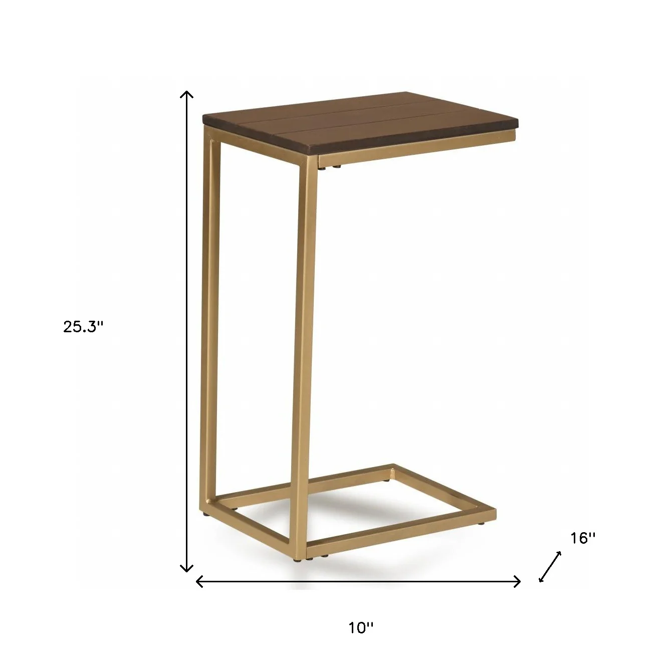 25" Gold And Elm Solid Wood Rectangular End Table By Homeroots - Image 5