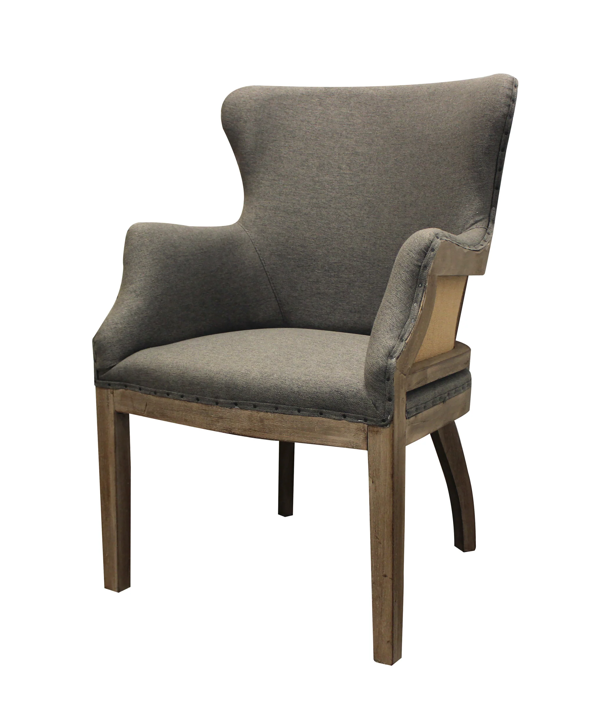 25" Gray Linen And Natural Solid Color Arm Chair By Homeroots - Image 2