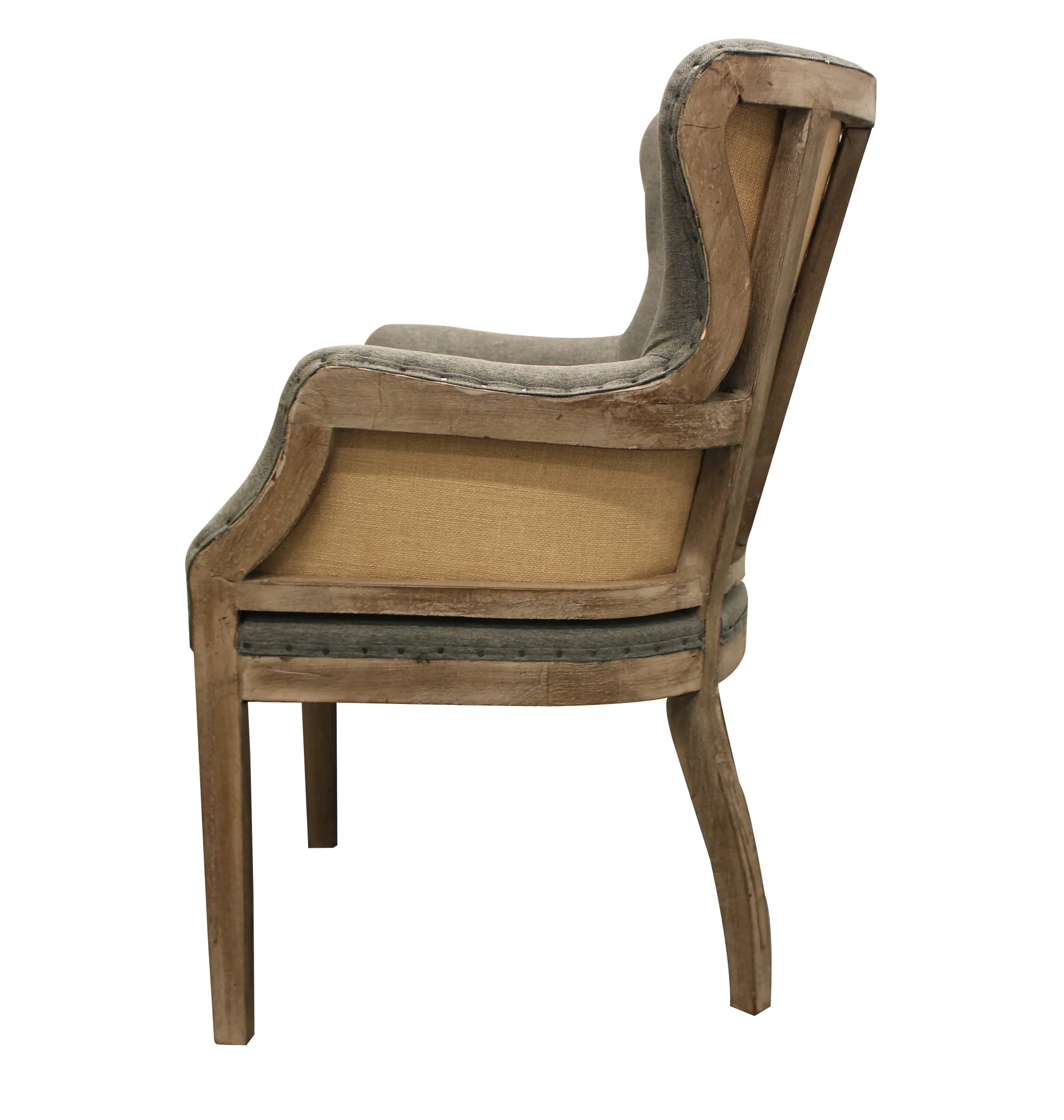 25" Gray Linen And Natural Solid Color Arm Chair By Homeroots - Image 3