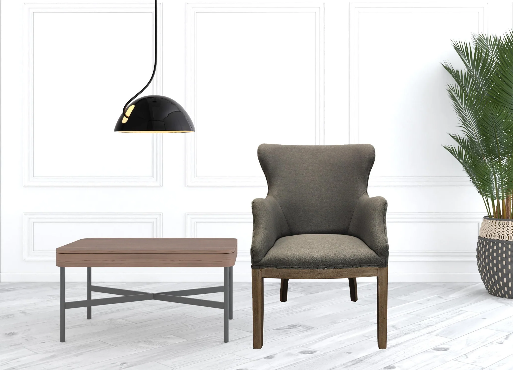 25" Gray Linen And Natural Solid Color Arm Chair By Homeroots - Image 5
