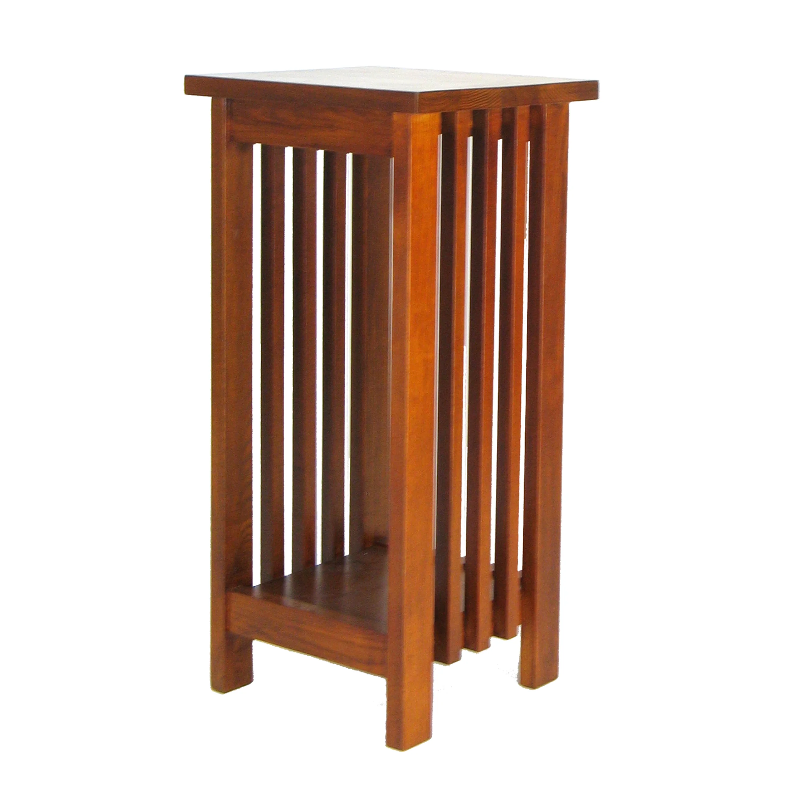 25 Inch Wooden Flower Stand with Slatted Sides and Bottom Shelf, Brown By Benzara - Image 2