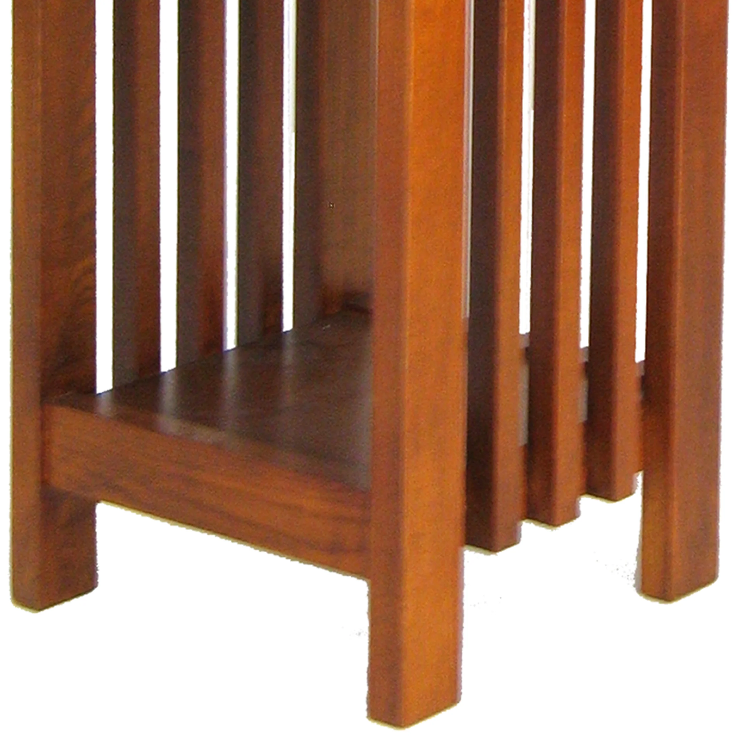 25 Inch Wooden Flower Stand with Slatted Sides and Bottom Shelf, Brown By Benzara - Image 3