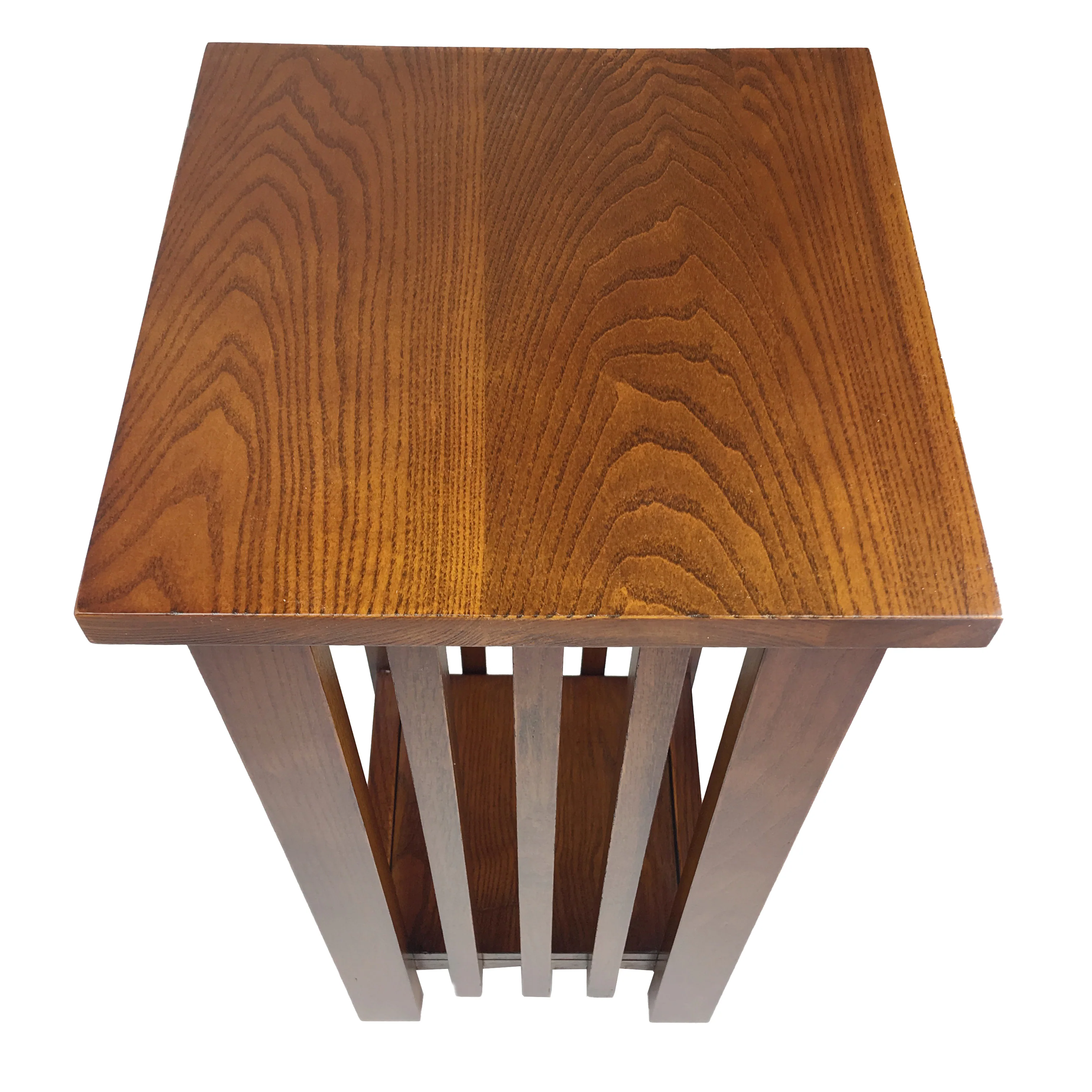 25 Inch Wooden Flower Stand with Slatted Sides and Bottom Shelf, Brown By Benzara - Image 5