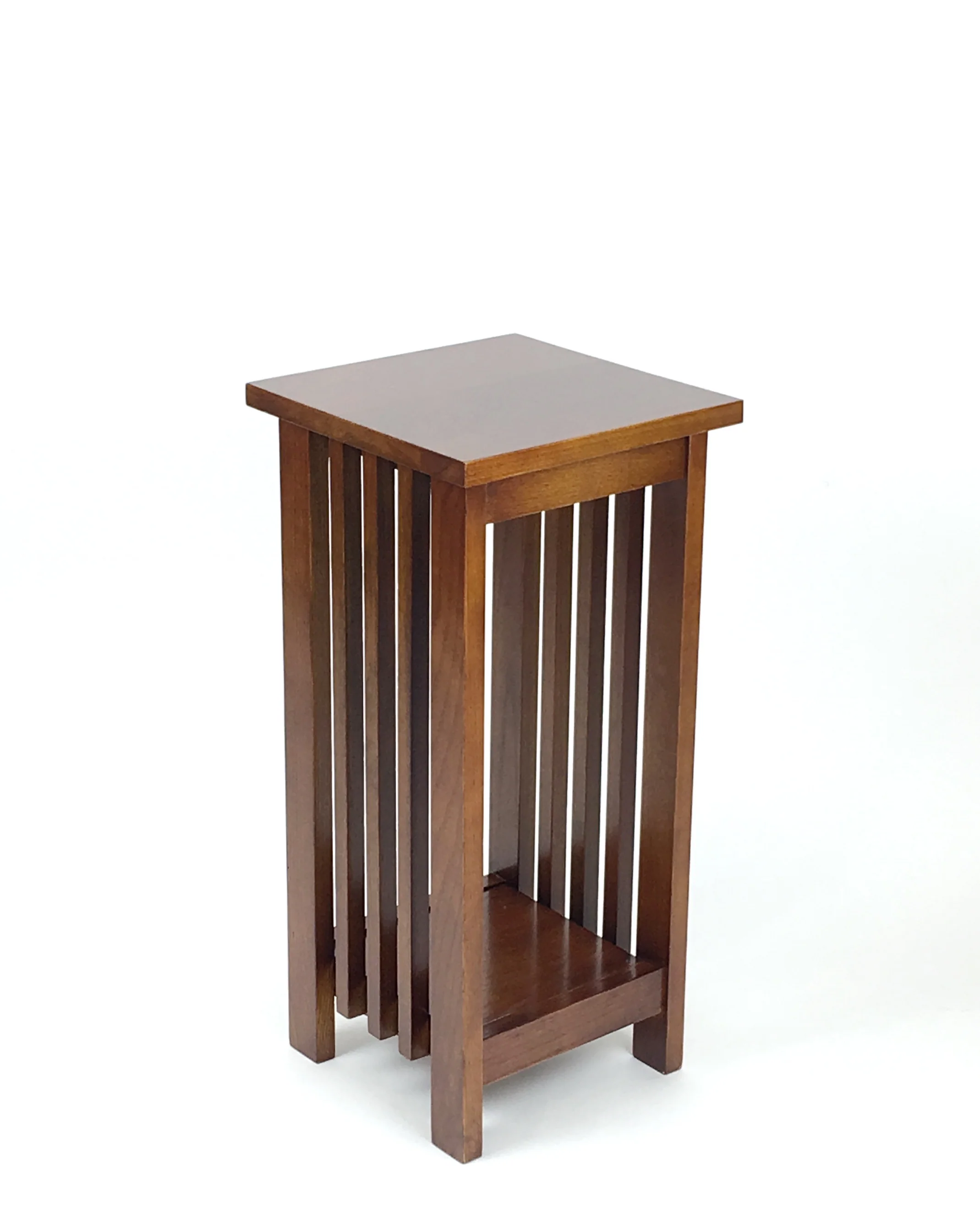 25 Inch Wooden Flower Stand with Slatted Sides and Bottom Shelf, Brown By Benzara - Image 6