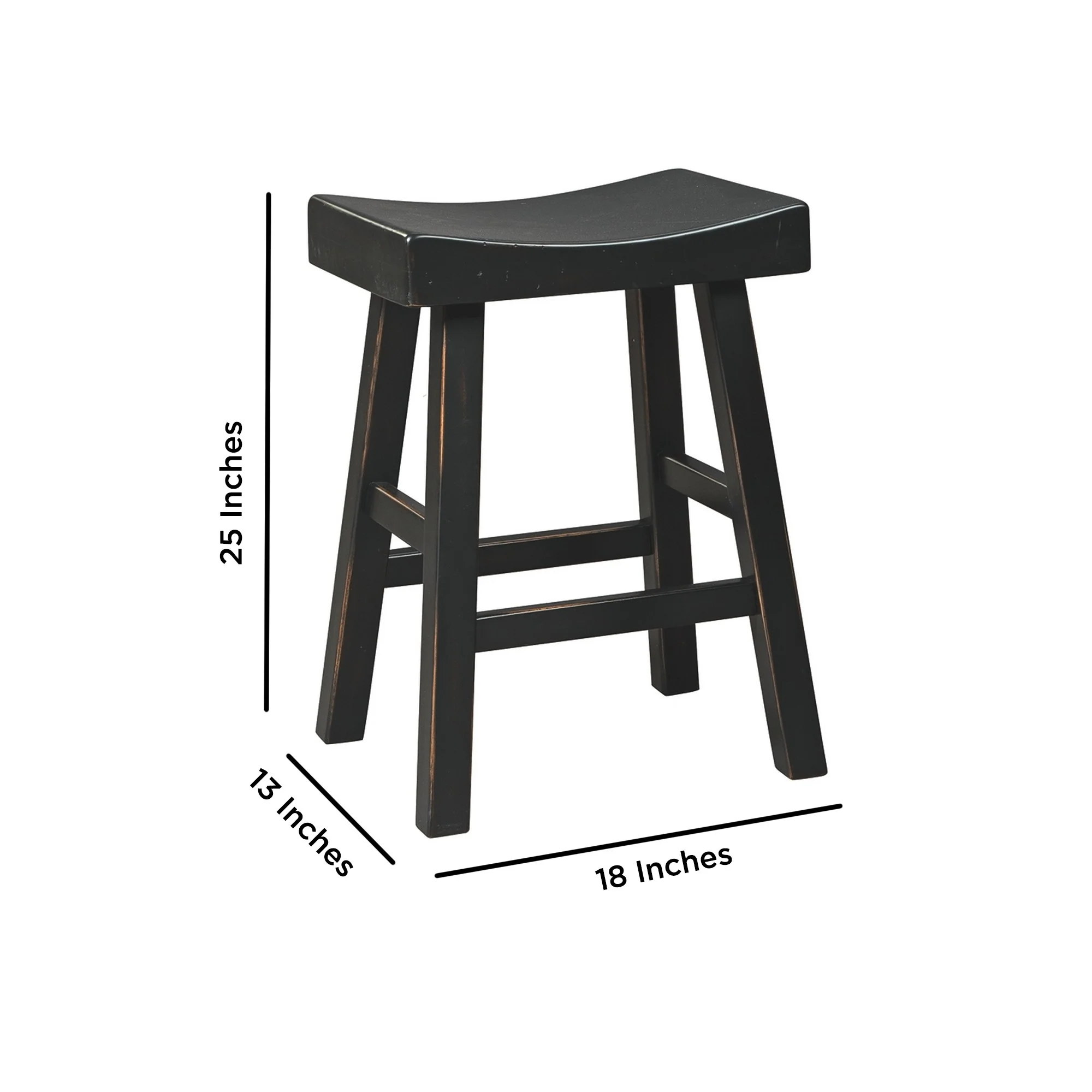 25 Inch Wooden Saddle Stool With Angular Legs Set Of 2 Black By Benzara - Image 5