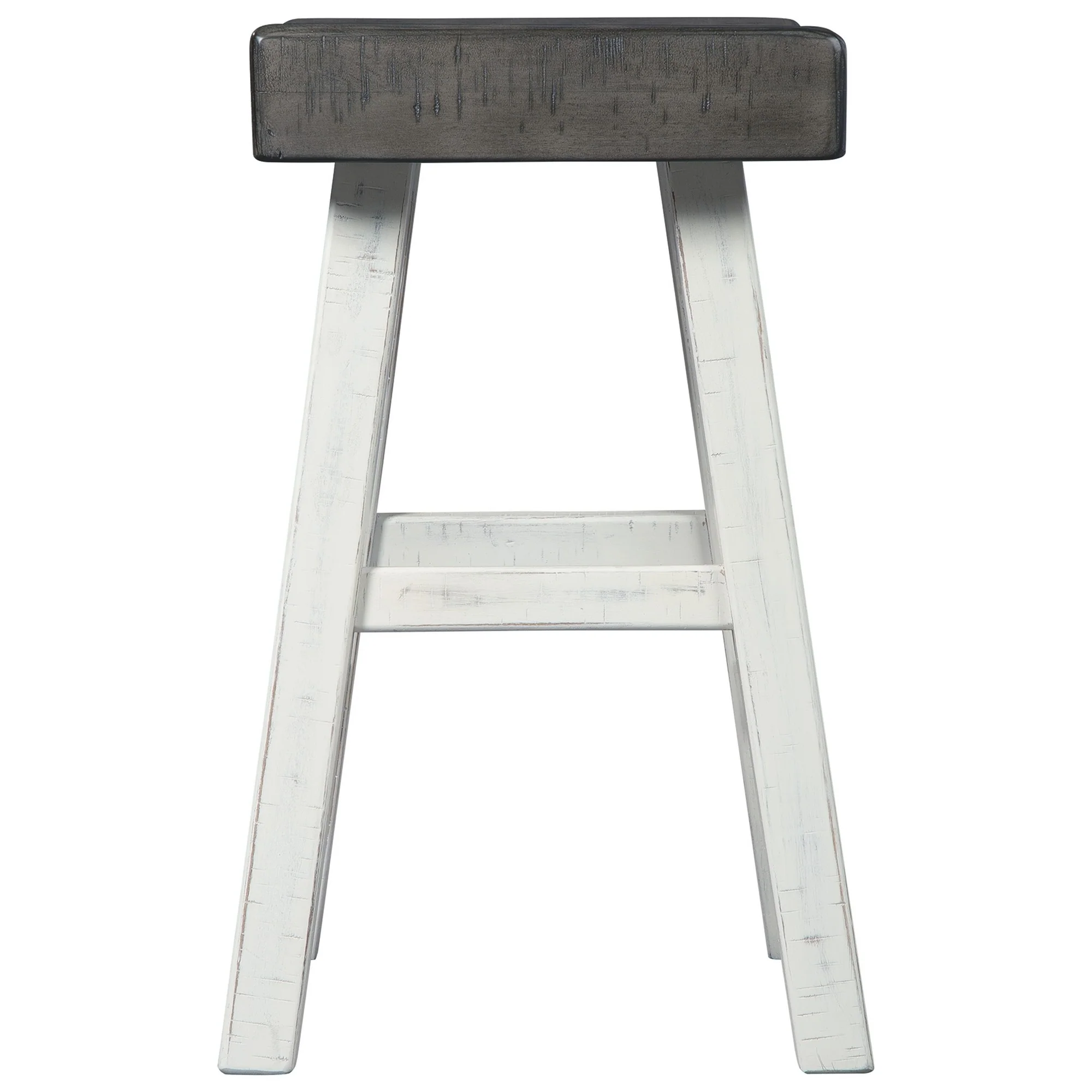 25 Inch Wooden Saddle Stool with Angular Legs, Set of 2, Brown and White By Benzara - Image 2