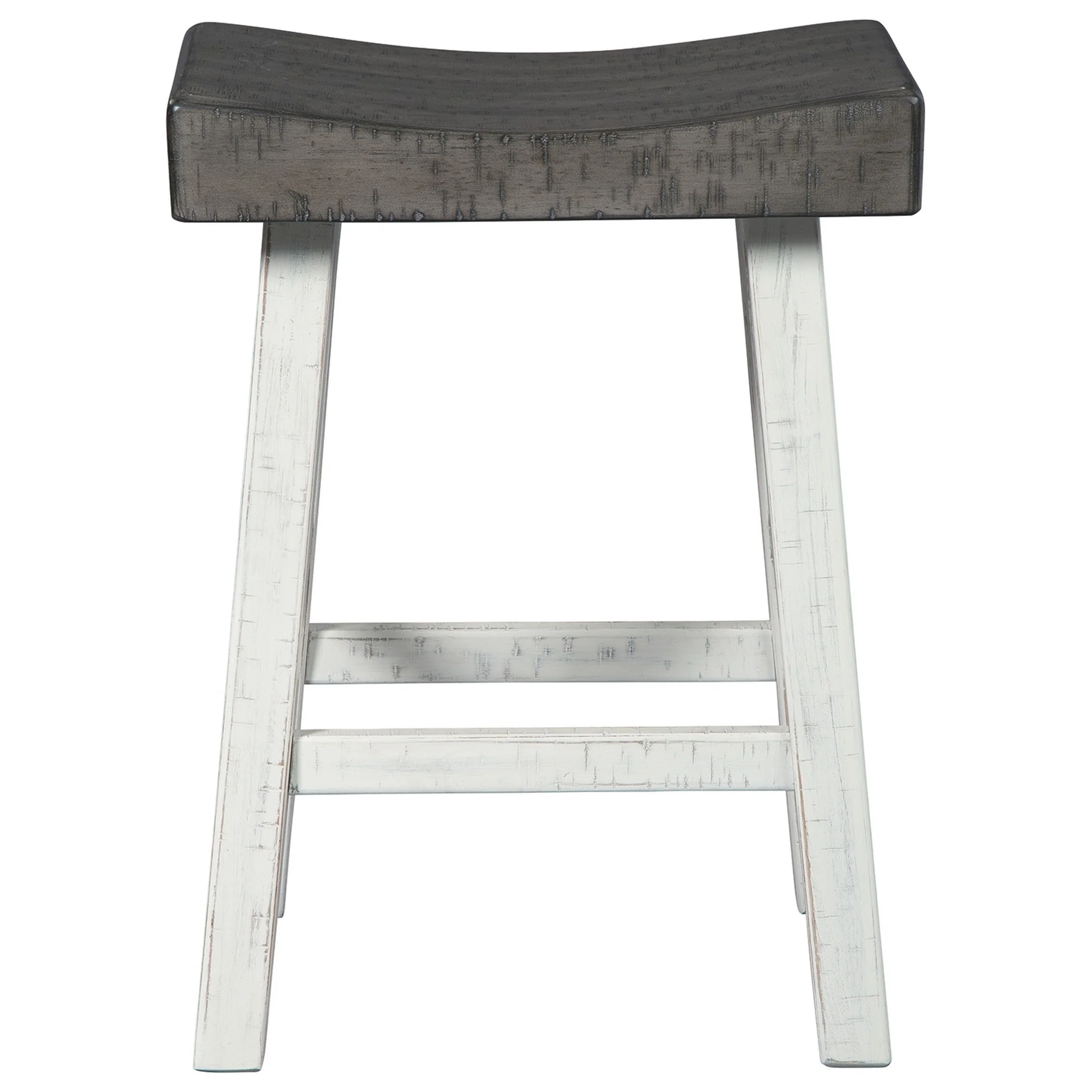 25 Inch Wooden Saddle Stool with Angular Legs, Set of 2, Brown and White By Benzara - Image 3