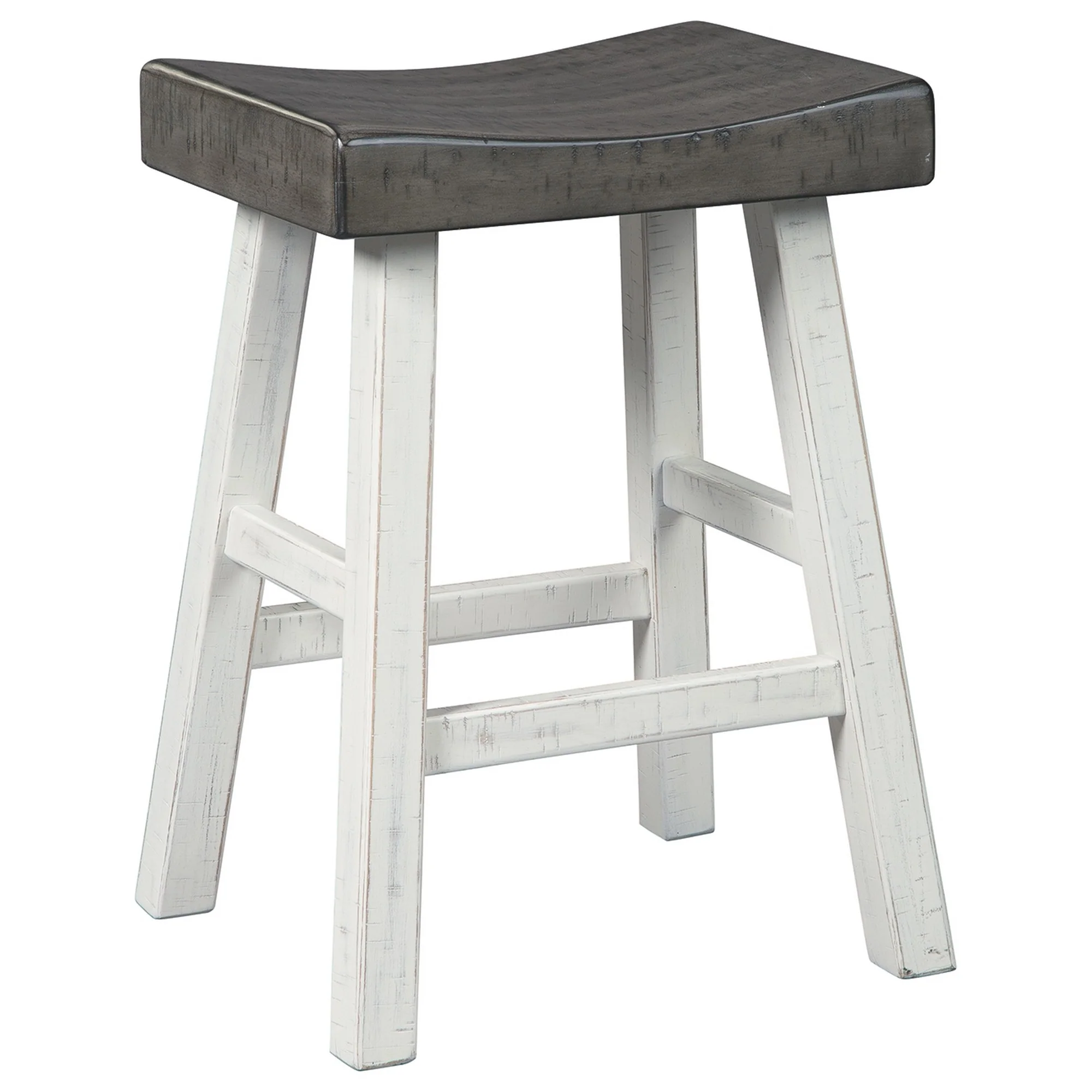25 Inch Wooden Saddle Stool with Angular Legs, Set of 2, Brown and White By Benzara - Image 4