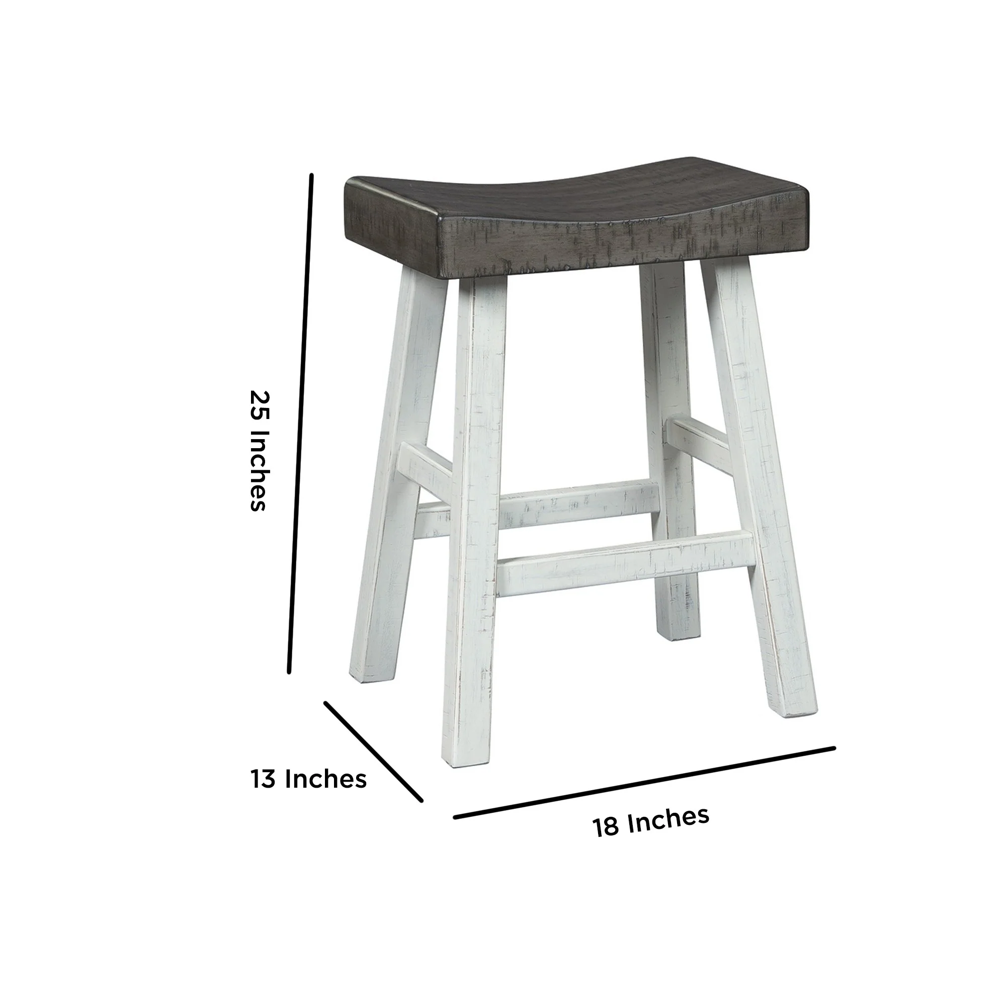 25 Inch Wooden Saddle Stool with Angular Legs, Set of 2, Brown and White By Benzara - Image 5