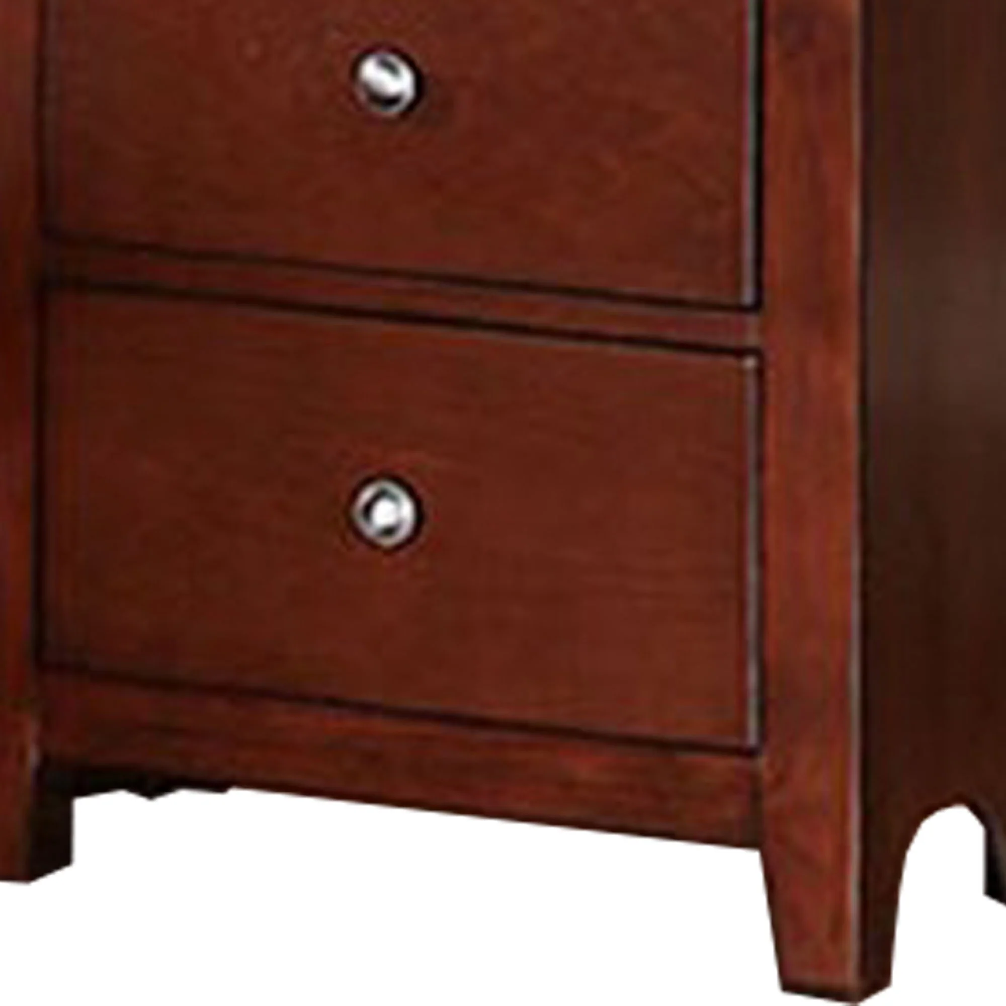 25 Inches 2 Drawer Wooden Nightstand with Metal Pulls, Brown By Benzara - Image 3