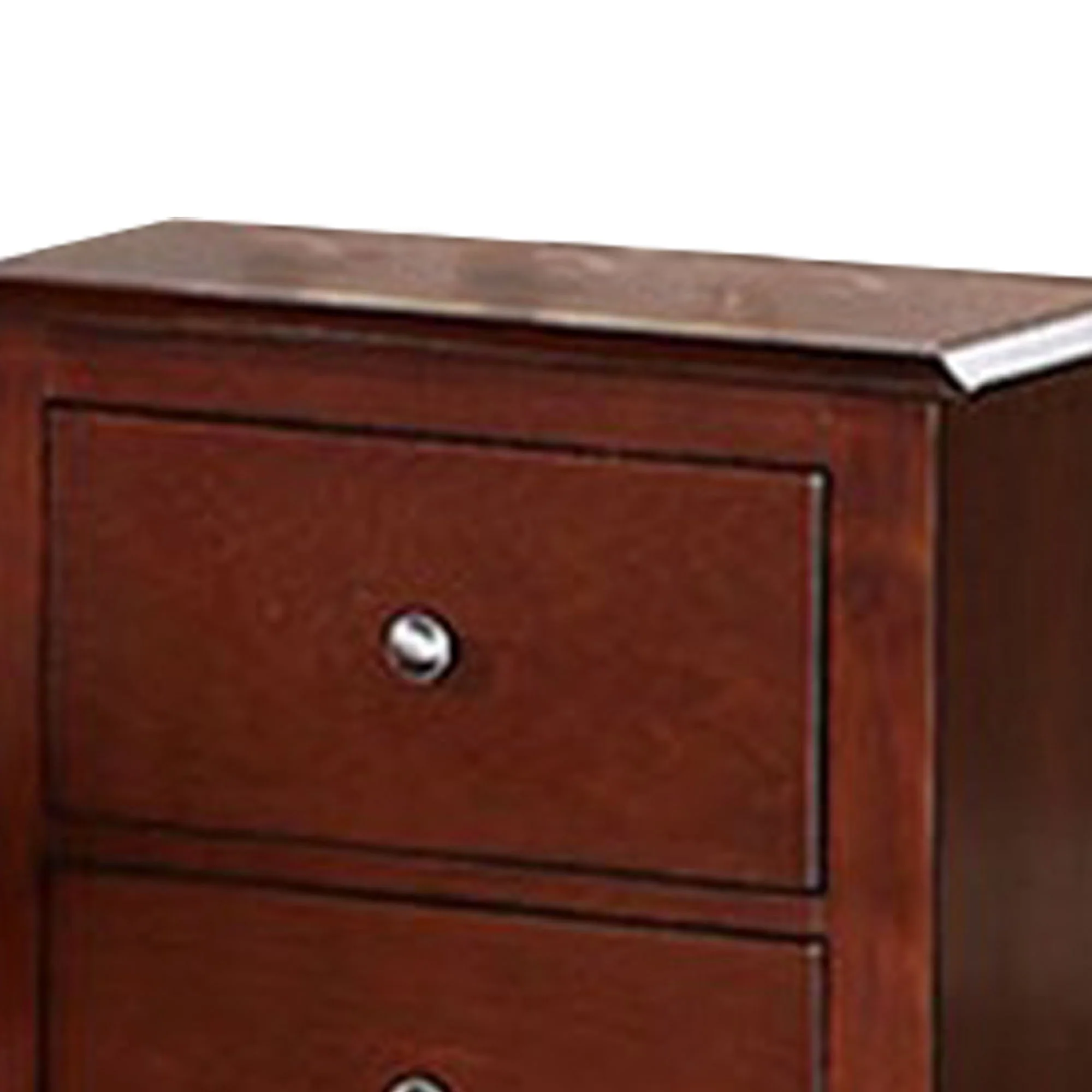 25 Inches 2 Drawer Wooden Nightstand with Metal Pulls, Brown By Benzara - Image 4
