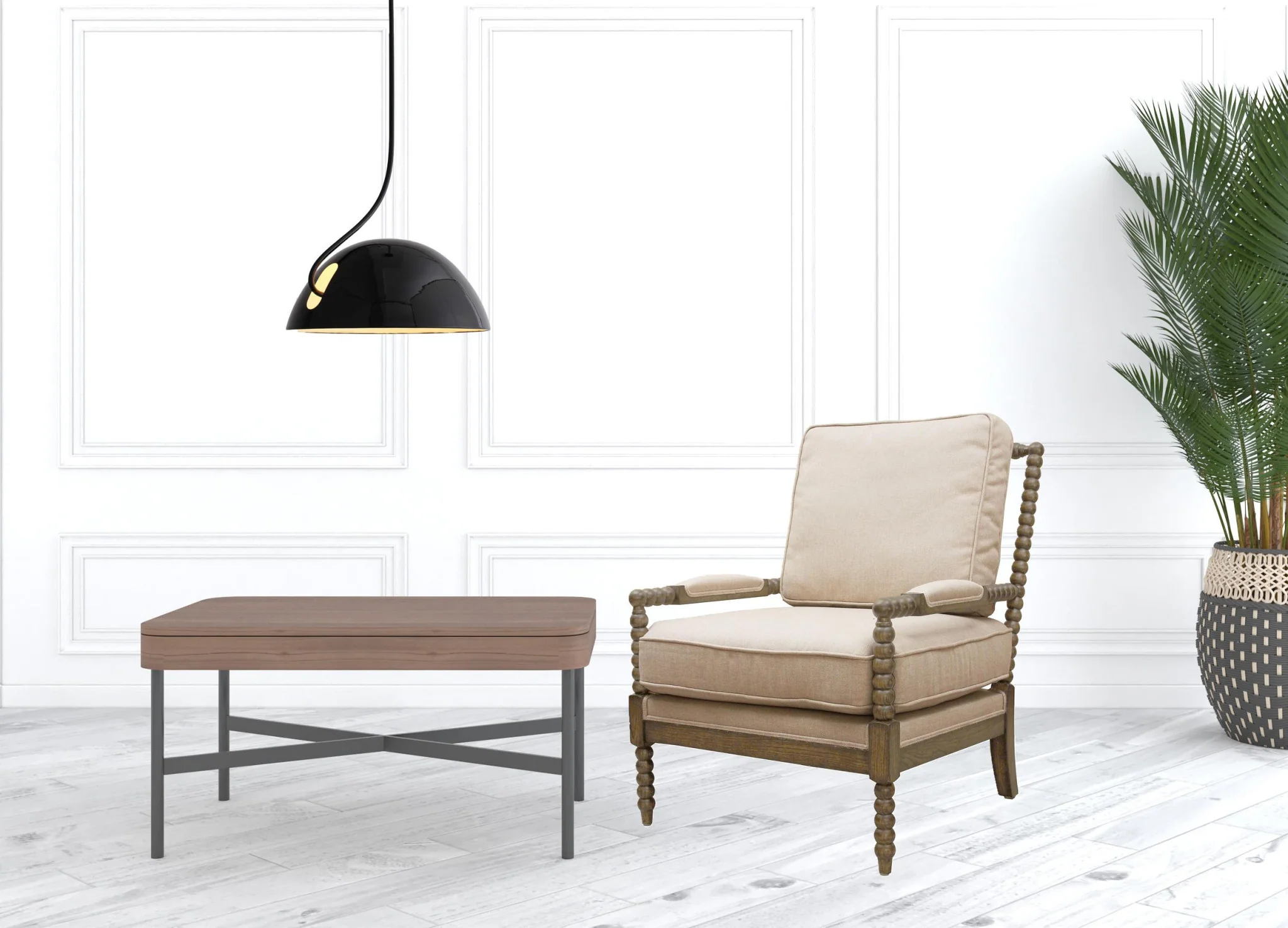 25" Ivory Cushion And Natural Beaded Arm Chair By Homeroots - Image 2