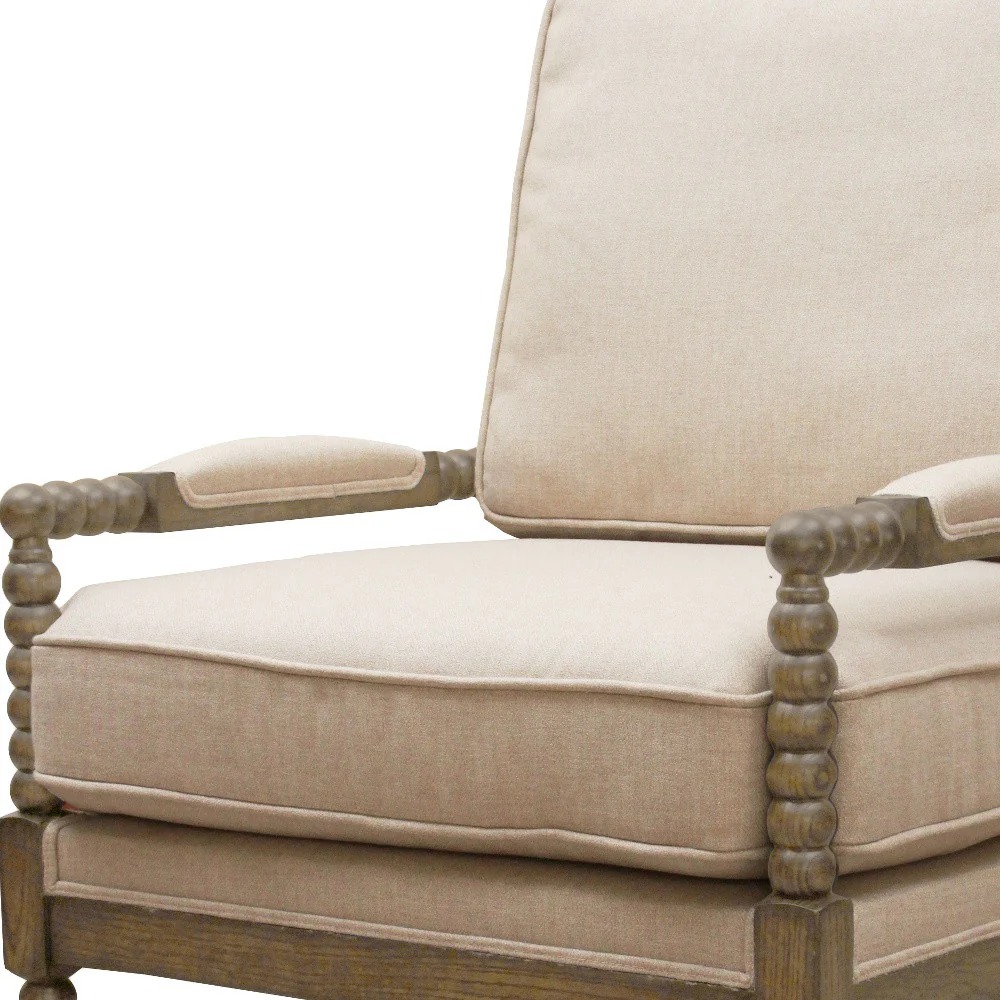 25" Ivory Cushion And Natural Beaded Arm Chair By Homeroots - Image 4