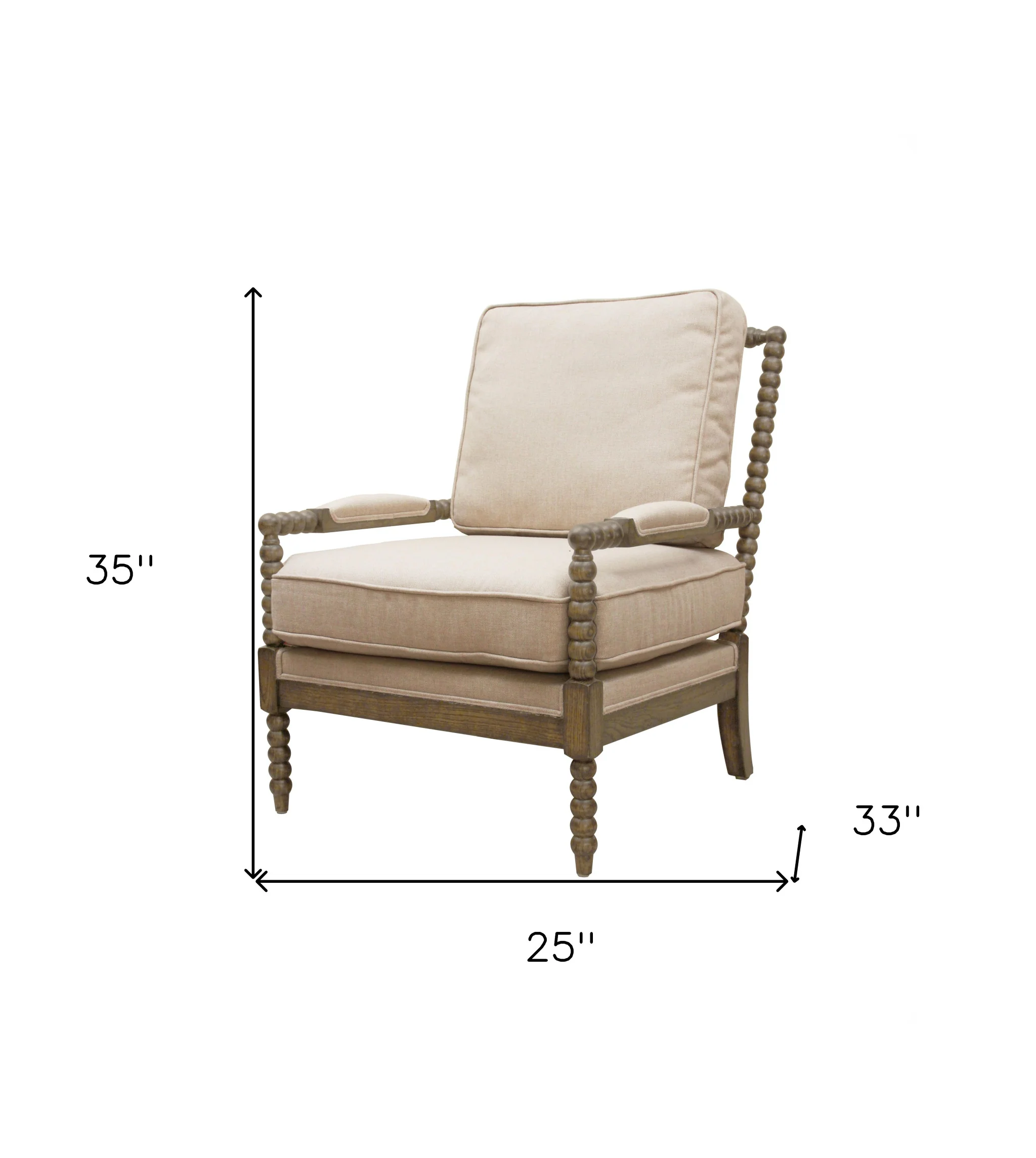 25" Ivory Cushion And Natural Beaded Arm Chair By Homeroots - Image 5
