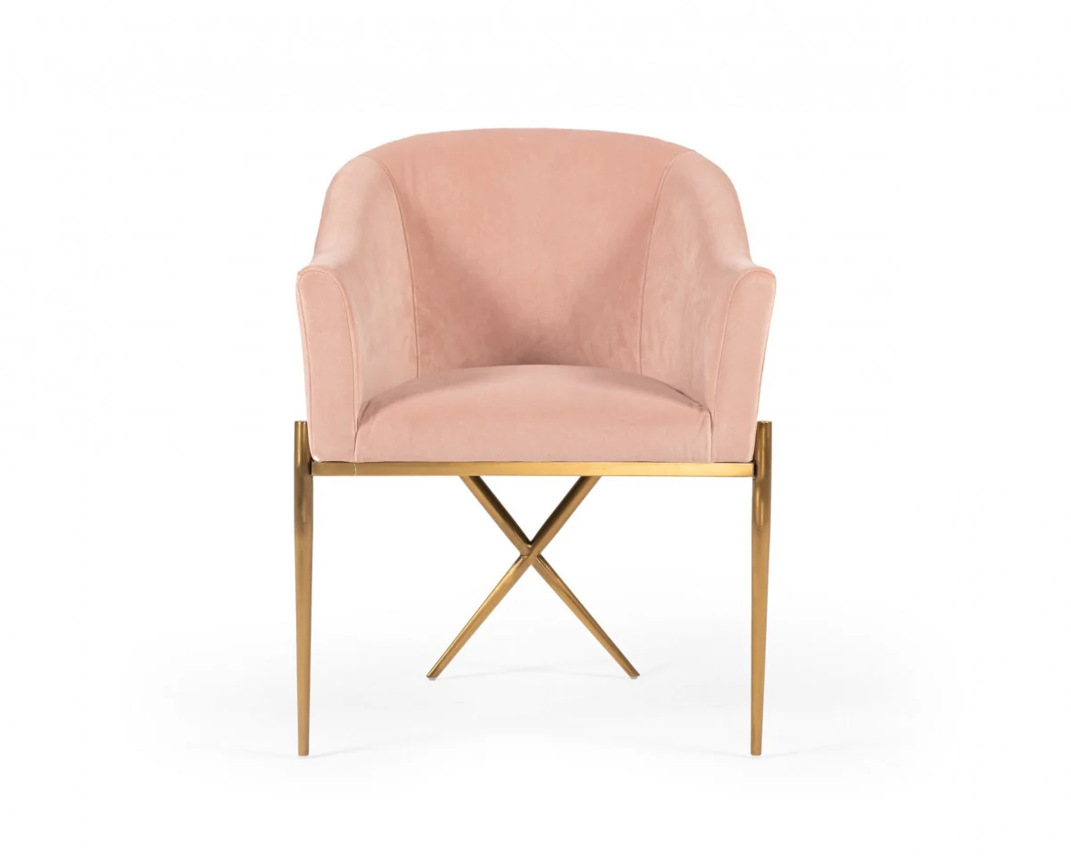 25" Pink Velvet And Gold Solid Color Arm Chair By Homeroots - Image 2