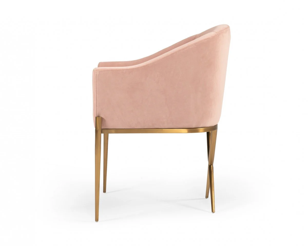 25" Pink Velvet And Gold Solid Color Arm Chair By Homeroots - Image 4