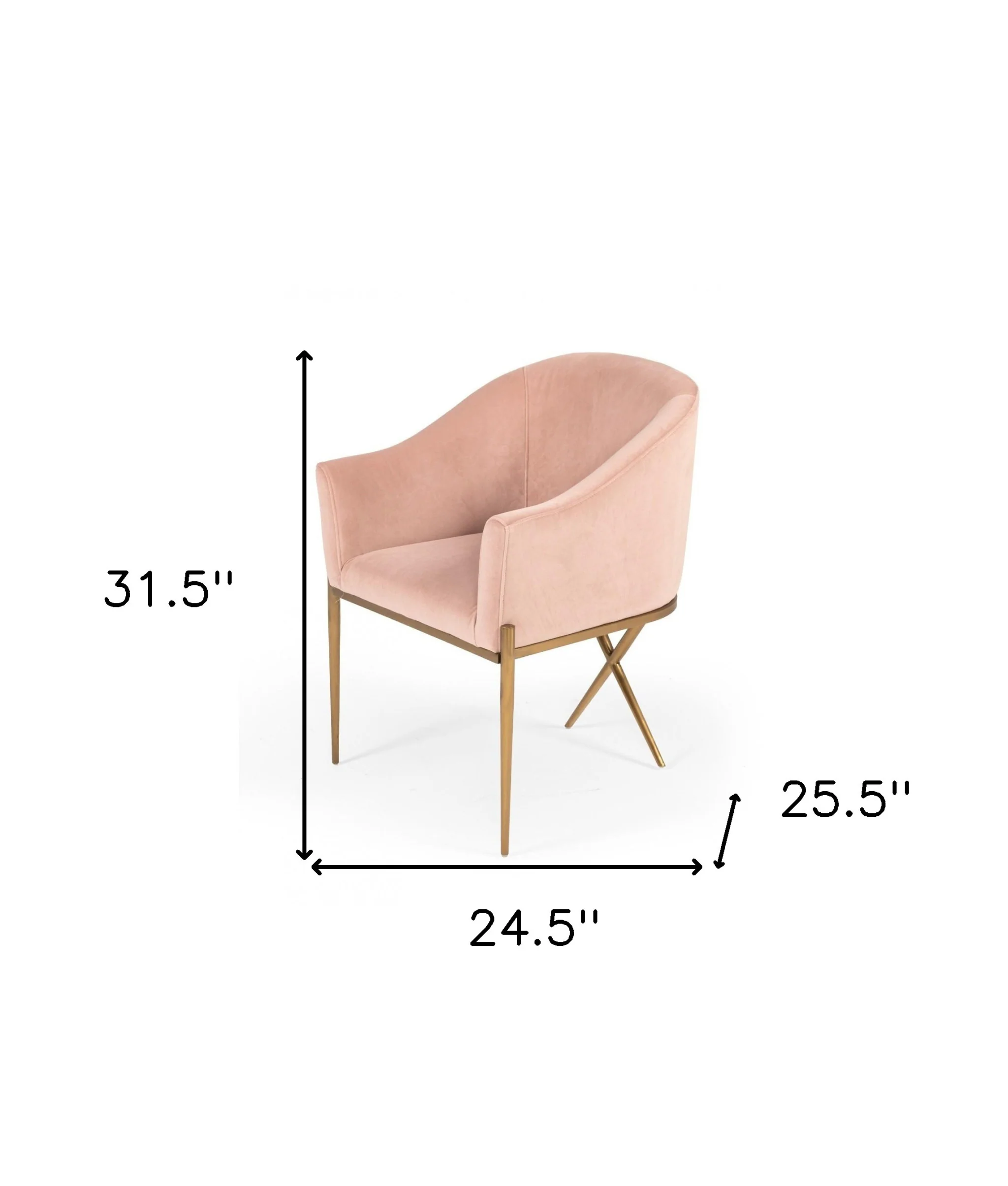 25" Pink Velvet And Gold Solid Color Arm Chair By Homeroots - Image 7