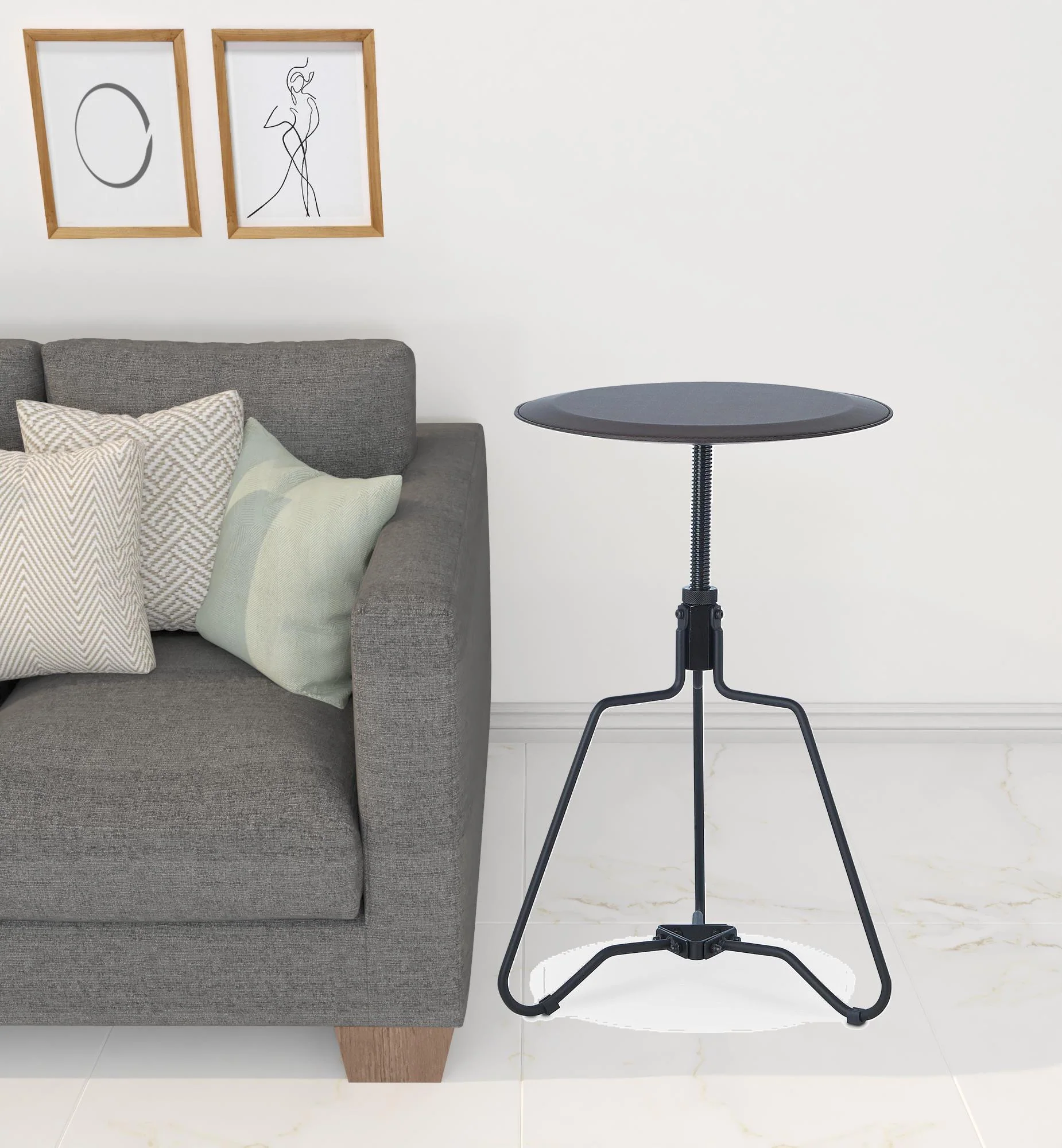 25" Sandy Black And Espresso Veneer And Metal Round End Table By Homeroots - Image 3